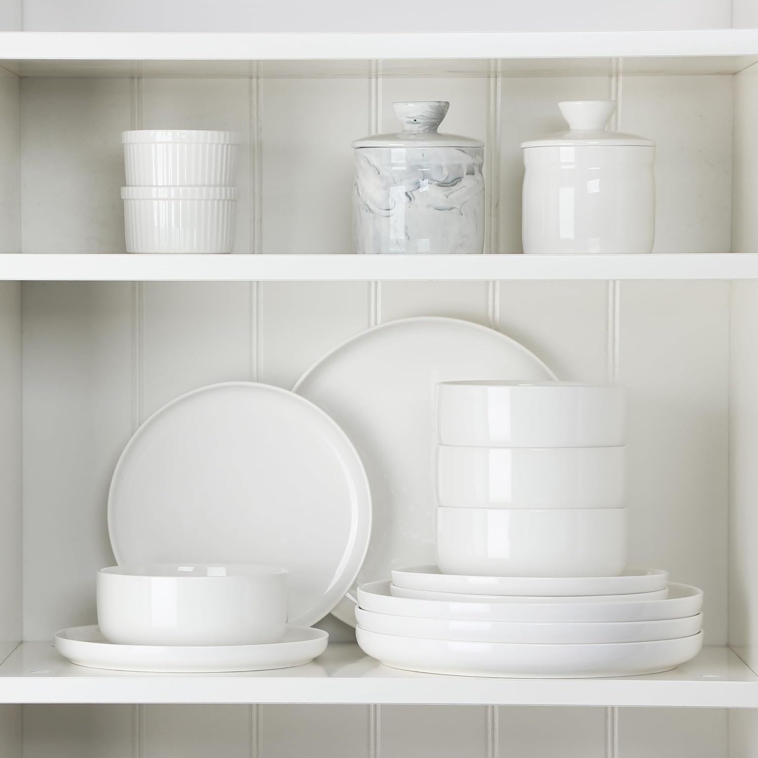 MALACASA 12 Pcs Porcelain Plates and Bowls Sets,Dinnerware Set for 4,White - Image 6