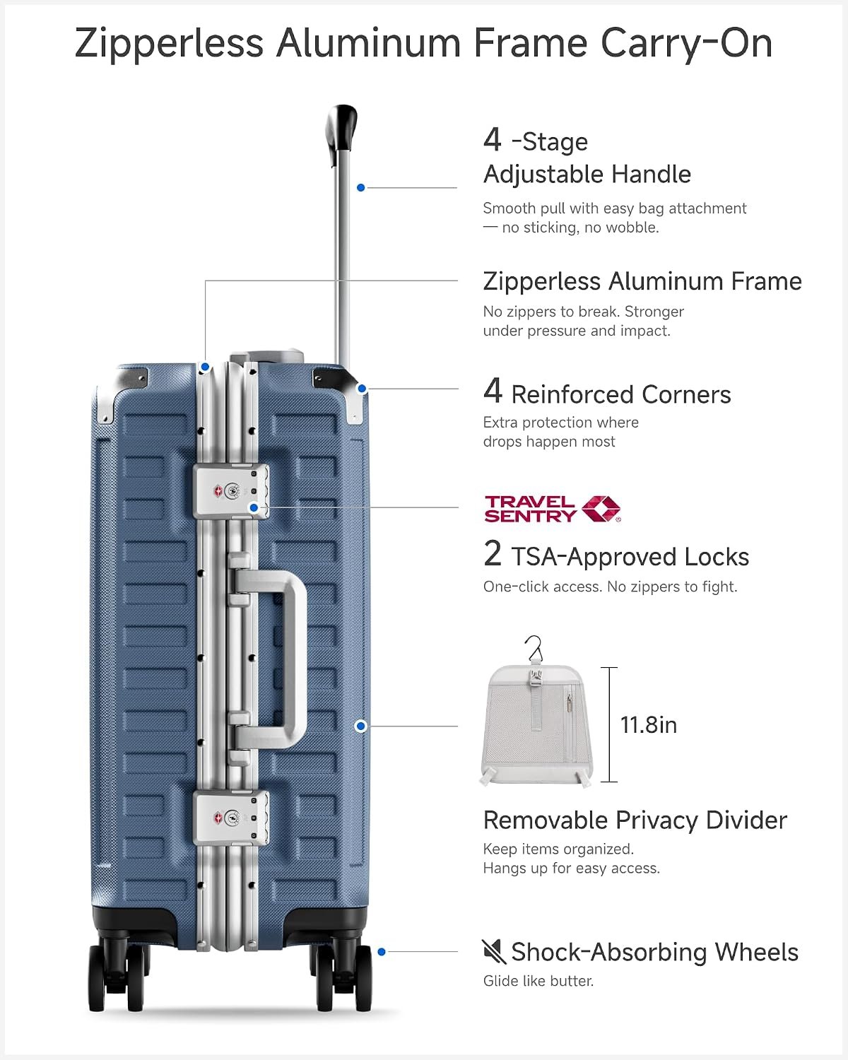 LUGGEX 20 Inch Zipperless Carry On Luggage, Ocean Blue - Image 4
