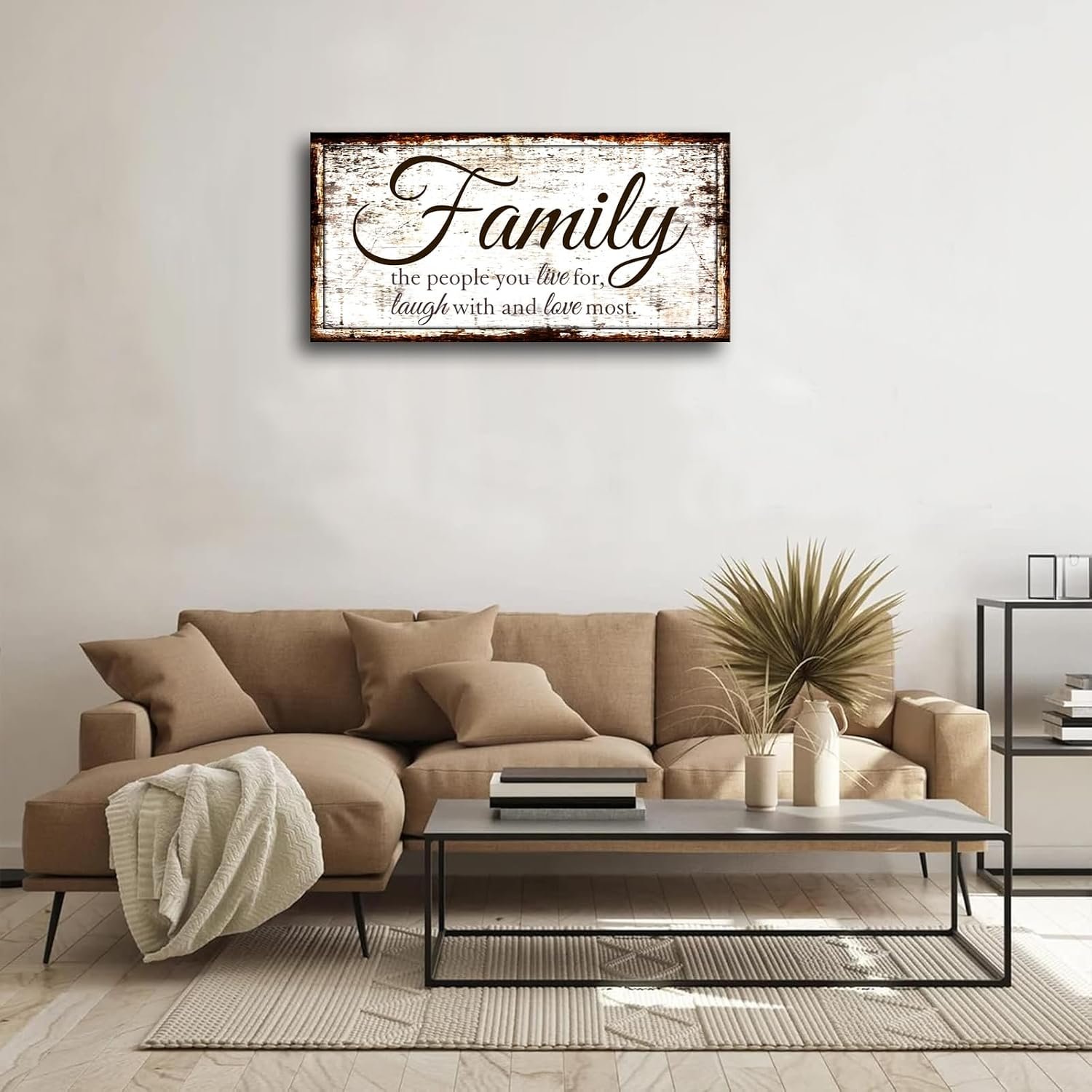 Family Quote Wall Art Living Room-Family Wall Decor-Inspirational Motto Family Love Most Canvas Wall Art-Rustic Farmhouse Canvas Prints Painting Artwork for Bedroom,Home Decor,Ready to Hang 20"x40" - Image 5