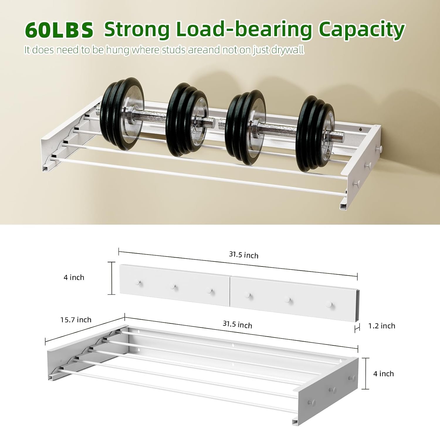 BAKON Wall Mounted Drying Rack 32'', Hidden Clothes Drying Rack for Indoor - Image 6