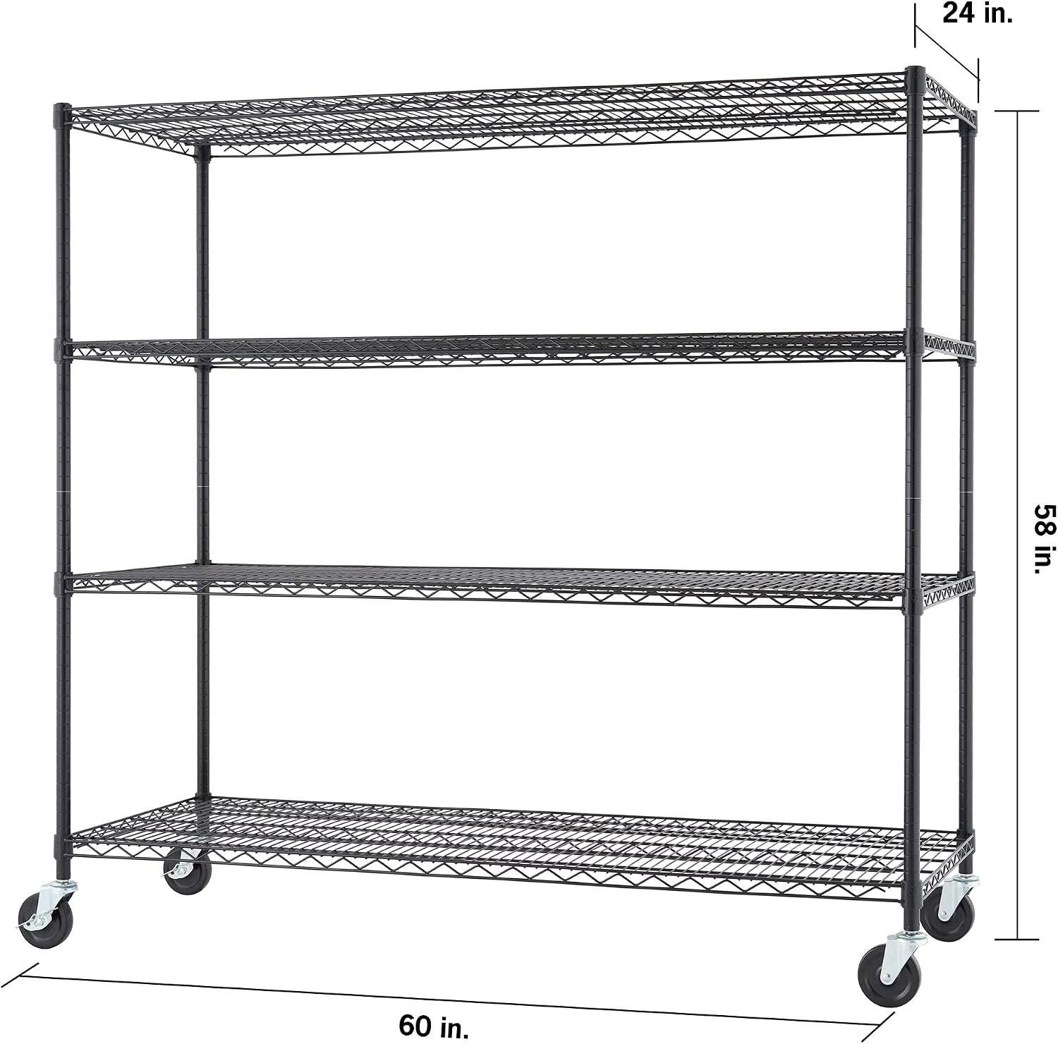Trinity Basics 4-Tier Adjustable Wire Shelving with Wheels for Kitchen Organization, Garage Storage, Laundry Room, NSF Certified, 600 to 1800 Pound Capacity, 60” by 24” by 54”, Black - Image 3