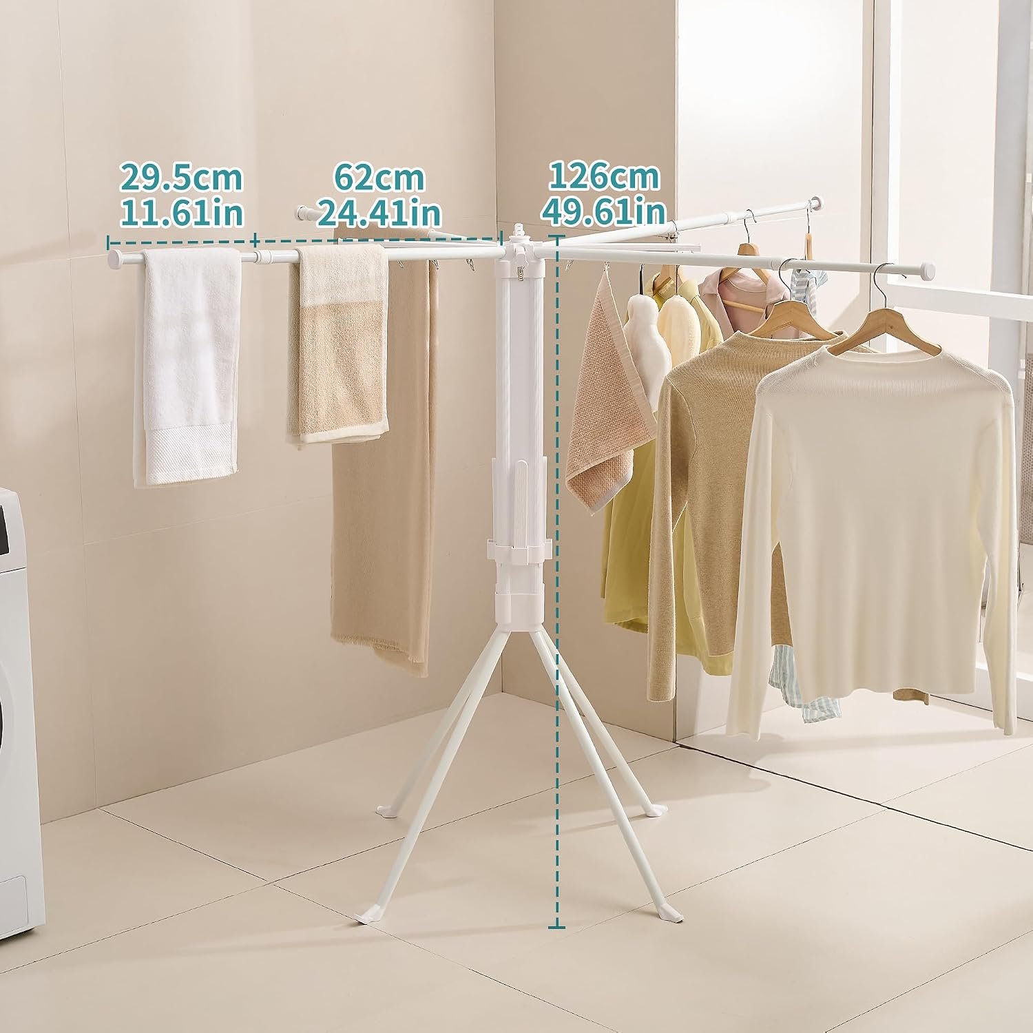 JOOM 4 Legs Clothes Drying Rack, Garment Rack Portable and Foldable Space Saving Laundry Drying Rack - Drying Rack Clothing 4rods16 Clips,Floor Folding Balcony Bedroom Household - Image 2