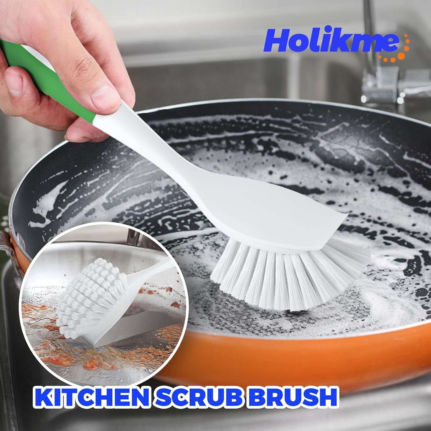 Holikme Dish Brush Cleaning Brush Set for Cleaning Groove Gap,Green - Image 2