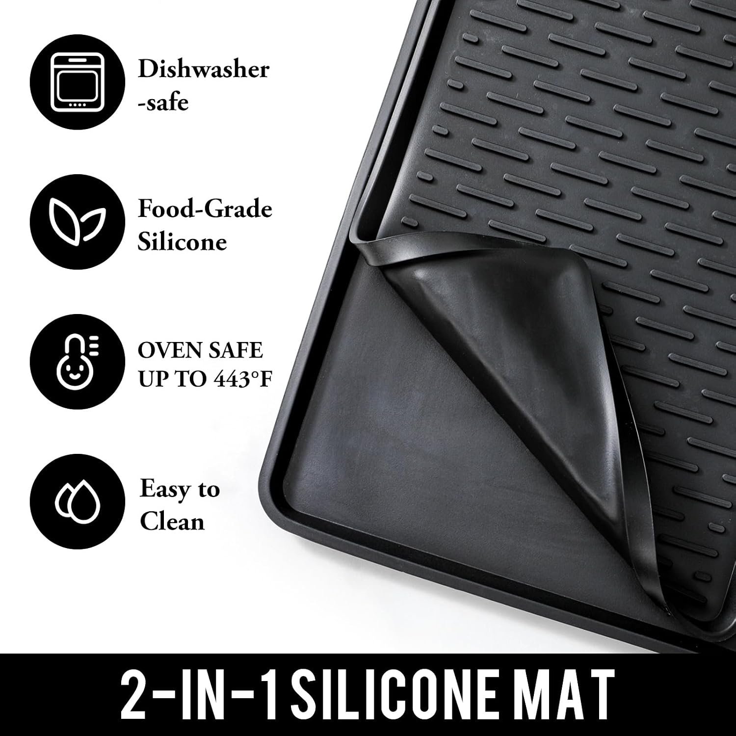 Caketime 2 In 1 Silicone Coffee Bar Mat Accessories for Ninja Coffee Maker with Detachable Dish Drying Rug Kitchen Counter Under Sink Drainer Appliances Dorm Room Decor 16"x24" Extra Large Black - Image 2