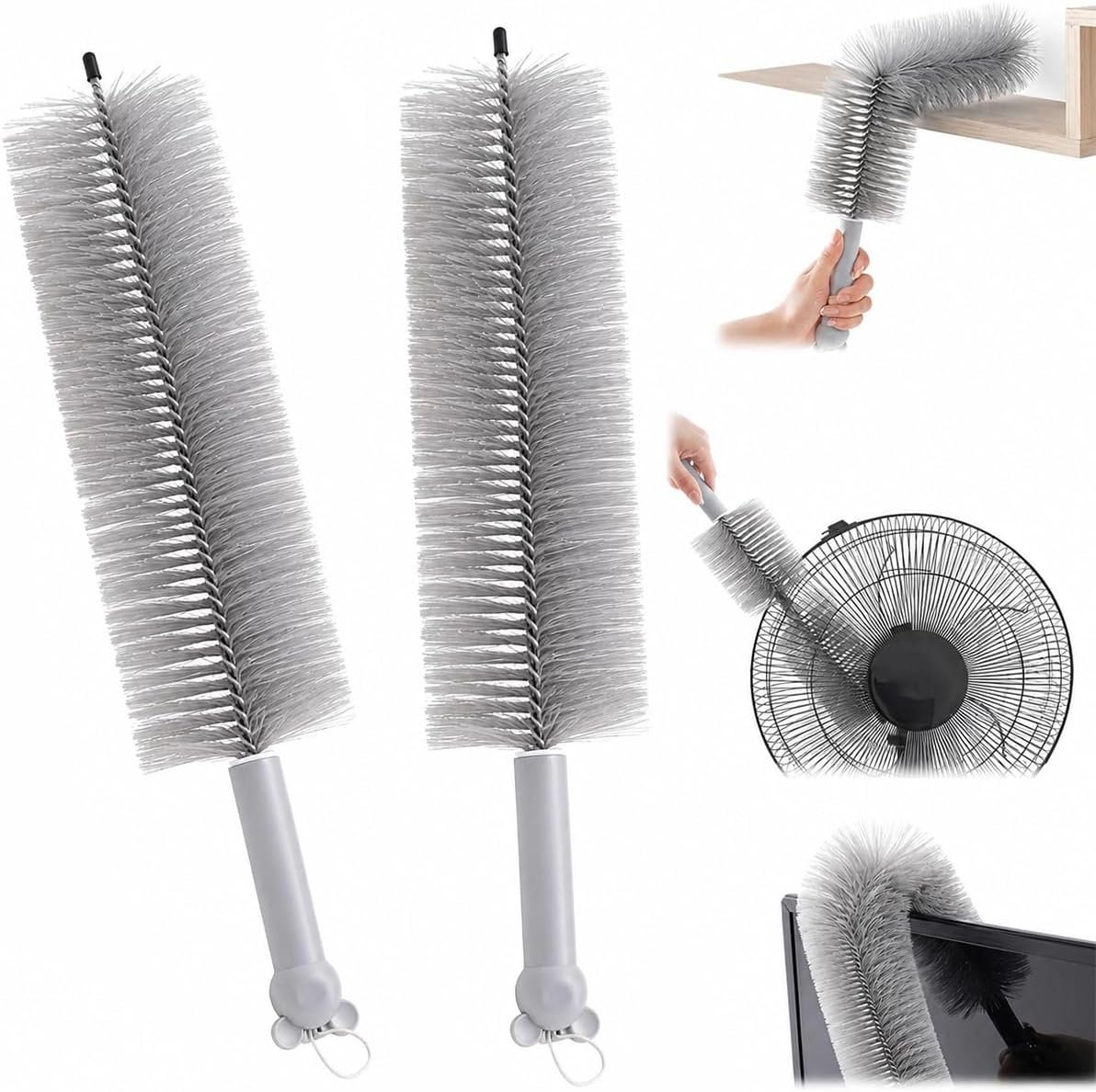 2026 New Bendable Microfiber Duster, Upgrade Reusable Bendable Cleaning Brush for Home Electric Fan Air Conditioner Car Vent Curtains Cleaner(Gray)