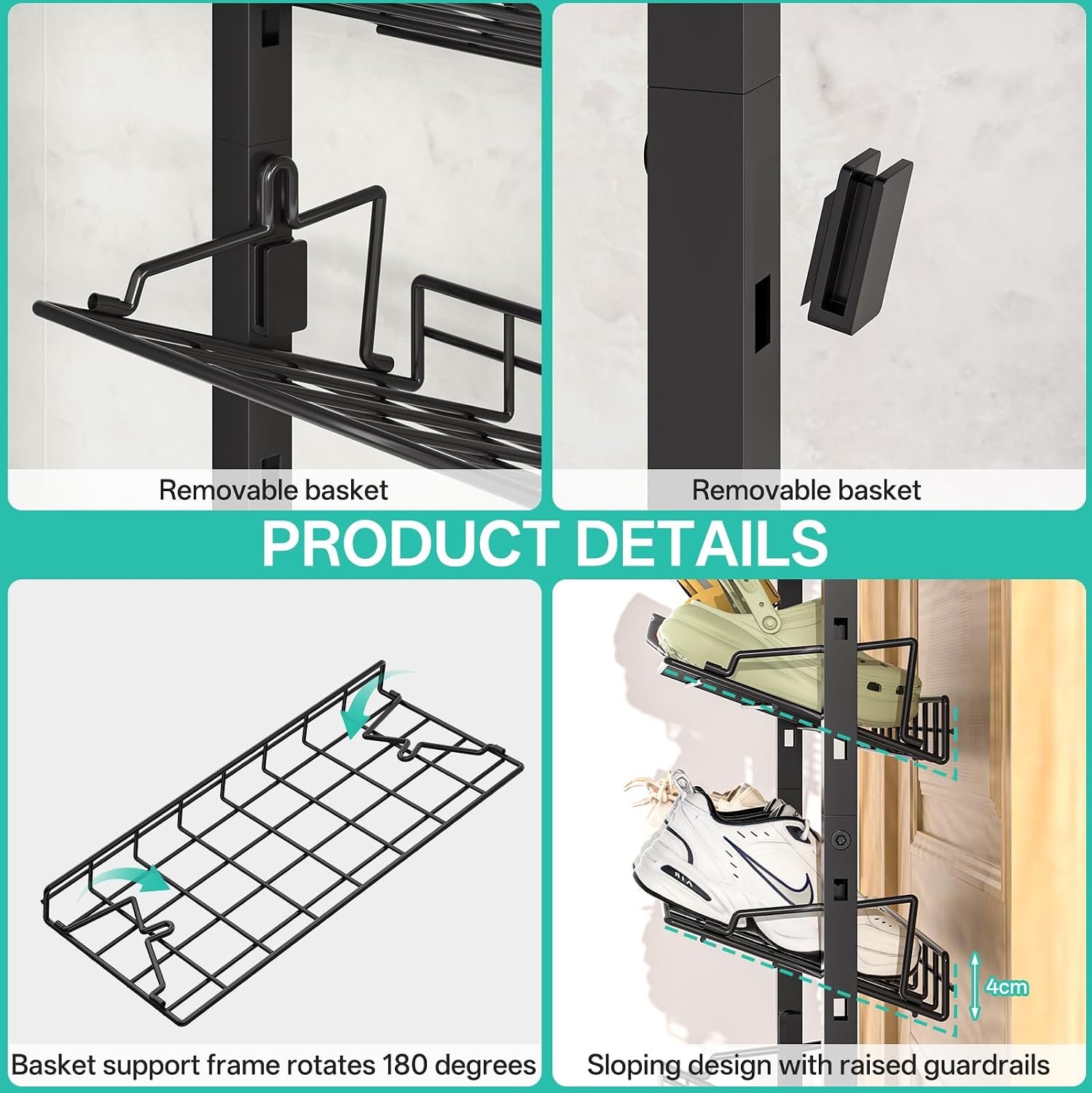 DTUQYX Over Door Shoe Rack - 8 Tiers Adjustable Heavy Duty Metal Hanging Shoe Rack for Closet Door, Space Saving Wall Mounted Shoe Storage Organizer for Shoes & Accessories, 67.52"x17.91"x9.84" - Image 3