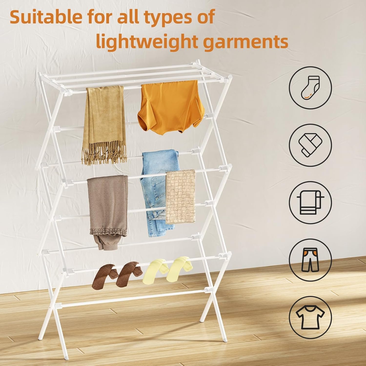 Drying Rack Clothing, 3-Tier Clothes Drying Rack Foldable, Antirust Laundry Drying Rack Collapsible Use for Indoor & Outdoor, 11.8" D x 34.6" W x 35.4" H, White - Image 7