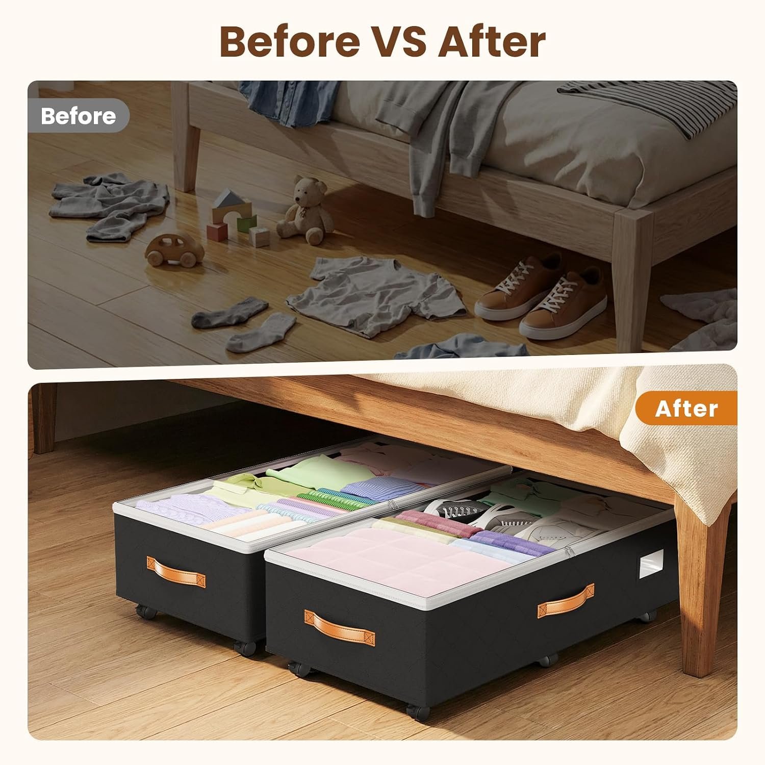 Budding Joy 80L 2 Pack Adjustable Under Bed Storage with Wheels - Image 8