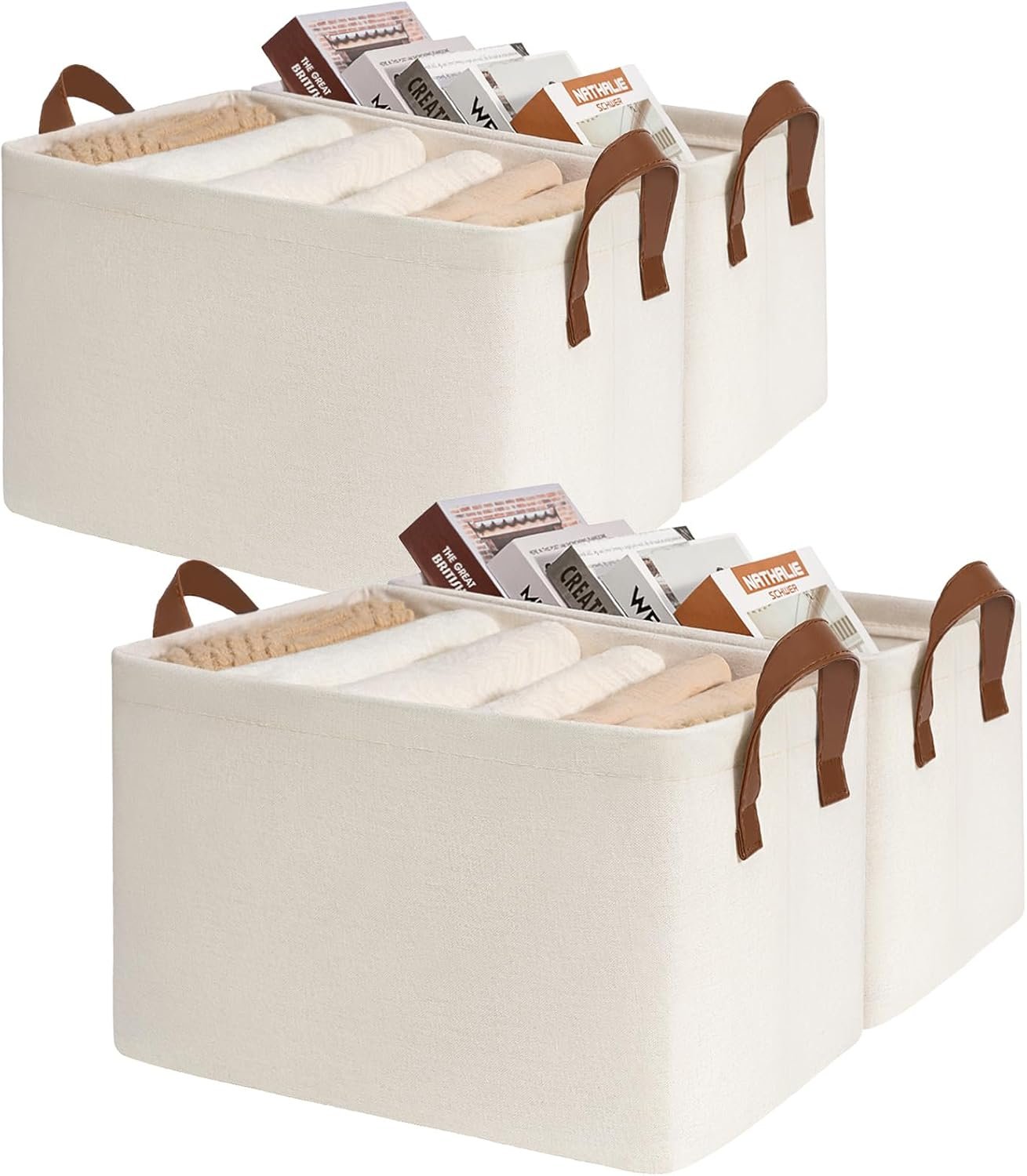 CHICVITA 30L Large Fabric Closet Baskets for Shelves, 4Pack, Beige
