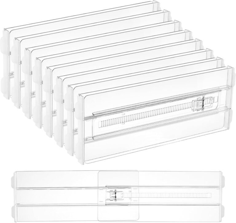 Vtopmart 8 Pack Drawer Dividers for Clothes, 4" High 10.2"-16.5" Adjustable Expandable Dresser Drawer Organizer, Clear Plastic Separators for Dresser, Baby Clothing, Underwear, Cosmetic, Toiletries