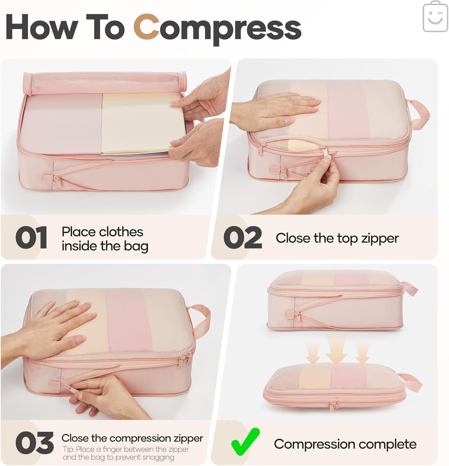 Veken 9/11 Set Compression Packing Cubes for Cruise Travel Essentials,Compressible Expandable Large Luggage Organizer Bags for Clothing,Space Saver Bags with Over 1000 pcs of Mesh Holes(Beige) - Image 3