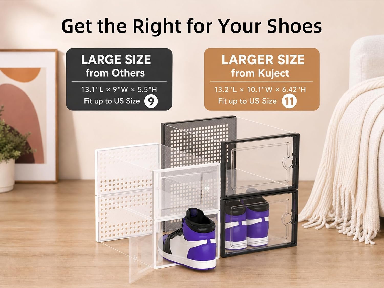 Kuject X-Large Shoe Storage Boxes 12 Pack, Clear Stackable Shoe Organizer - Image 2