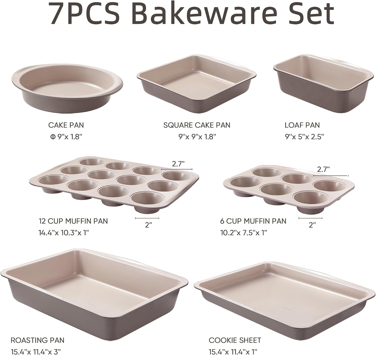 CAROTE 7-Piece Baking Pans Set, Nonstick Bakeware Sets, Gray & Khaki - Image 2