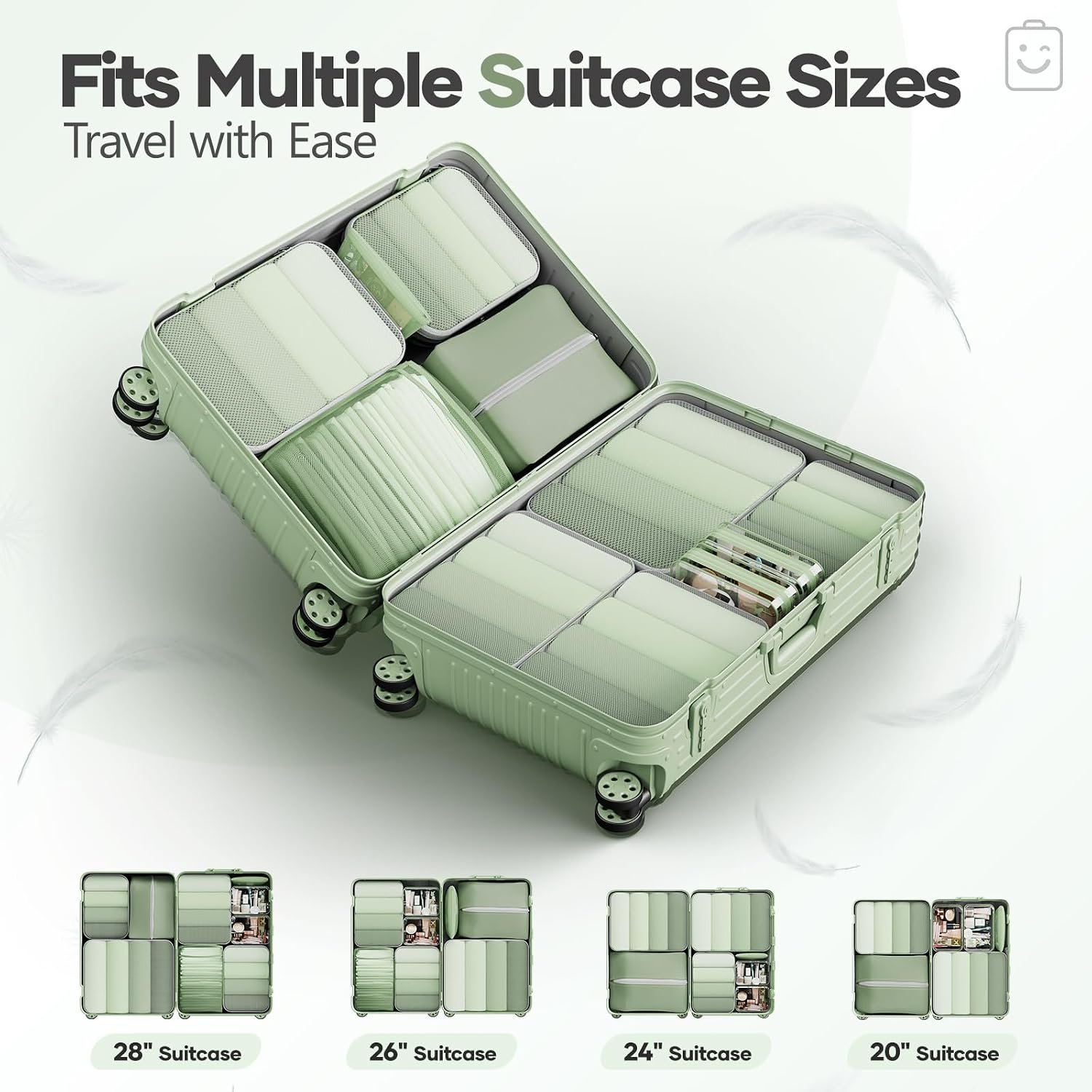 Veken 11 Set Compression Packing Cubes for Travel Essentials,Compressible Expandable Large Luggage Suitcase Organizer Bags for Clothing,Space Saver Bags with Over 1000 pcs of Mesh Holes(Matcha Green) - Image 8