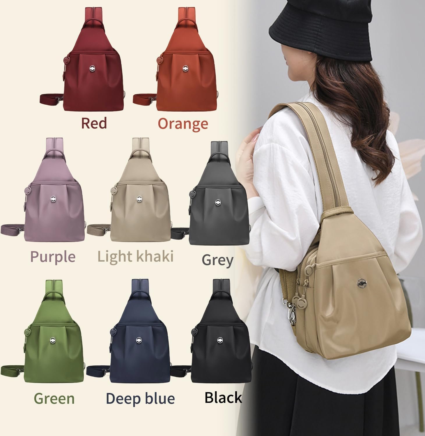 3 in 1 Anti Theft Travel Tote Bag, Convertible Capacity Backpack Purse, Lightweight Sling Bag for Women's Commute & Outdoor (Light Khaki) - Image 7
