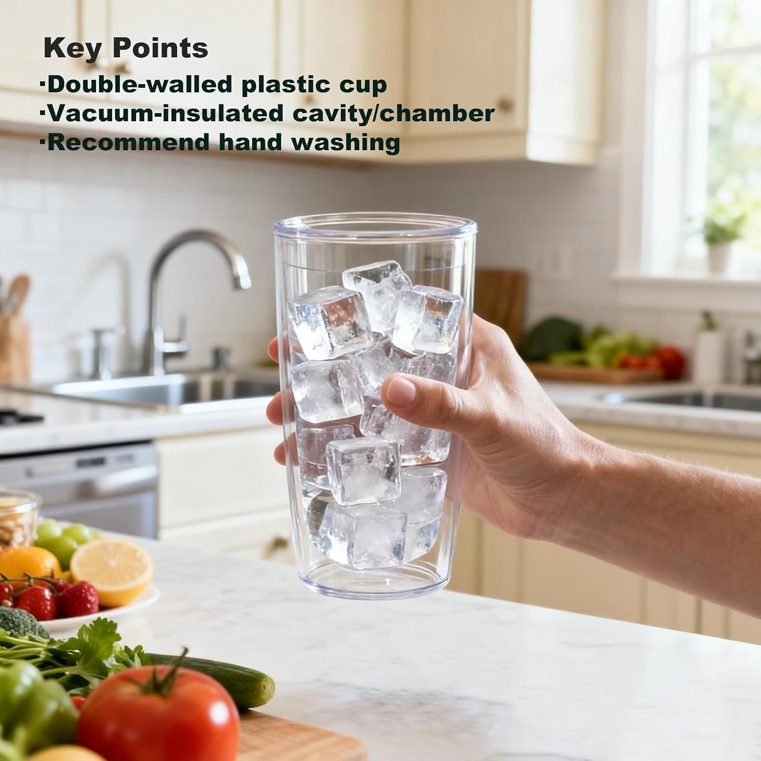 Unbreakable 16oz Tumblers Set of 4 - Plastic Double Wall Insulated Cups, Shatterproof Clear Travel Mugs Keep Drinks Cold & Hot, Reusable BPA-Free for Camping, Party, Office, Home Use (Hand Wash) - Image 5