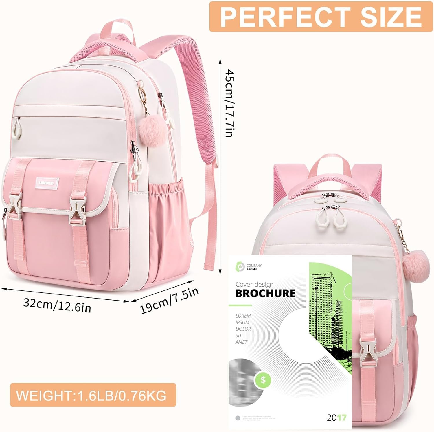 School Backpack for Teen Girls & College Students, 15.6 Inch Cute Anti-Theft Bookbag with Large Ergonomic Design, Middle High School Daypack Travel Backpack, Pink - Image 4