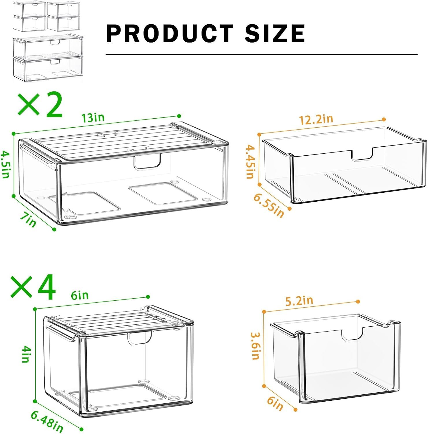 caktraie 6-Pack Acrylic Stackable Storage Drawers for Vanity, Desk, Bath - Image 3