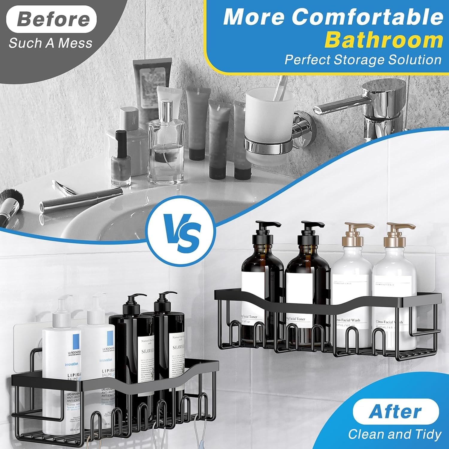 EUDELE Adhesive Shower Caddy, 5 Pack Rustproof Stainless Steel Bath Organizers With Large Capacity, No Drilling Shelves for Bathroom Storage & Home Decor - Image 3