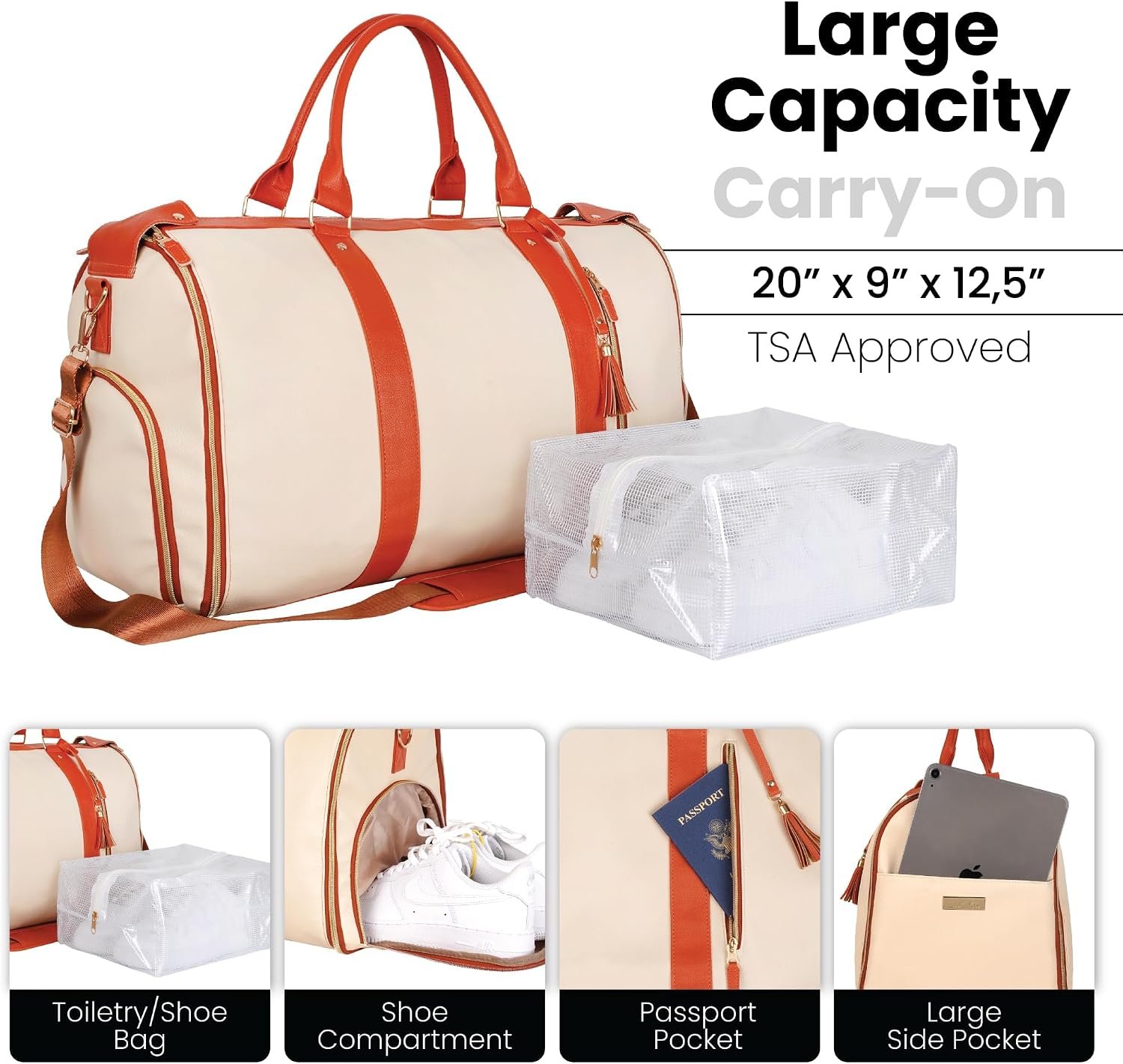Luhxe Travel Convertible Carry On Garment Roller Bag 2.0 with Shoe Pouch & Detachable Shoulder Strap – Improved Zipper and reinforced straps - Snow - Image 2