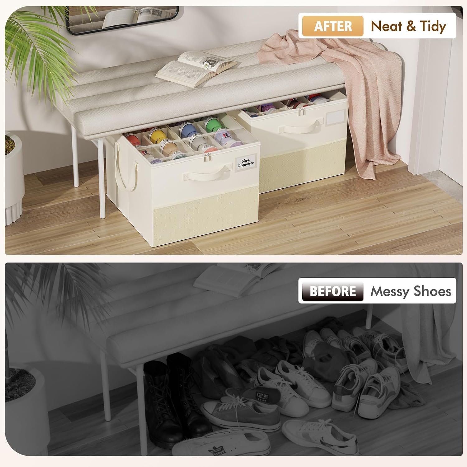 Plus Size 2 Pack Shoe Organizer for Closet, Foldable Shoe Storage Box - Image 4