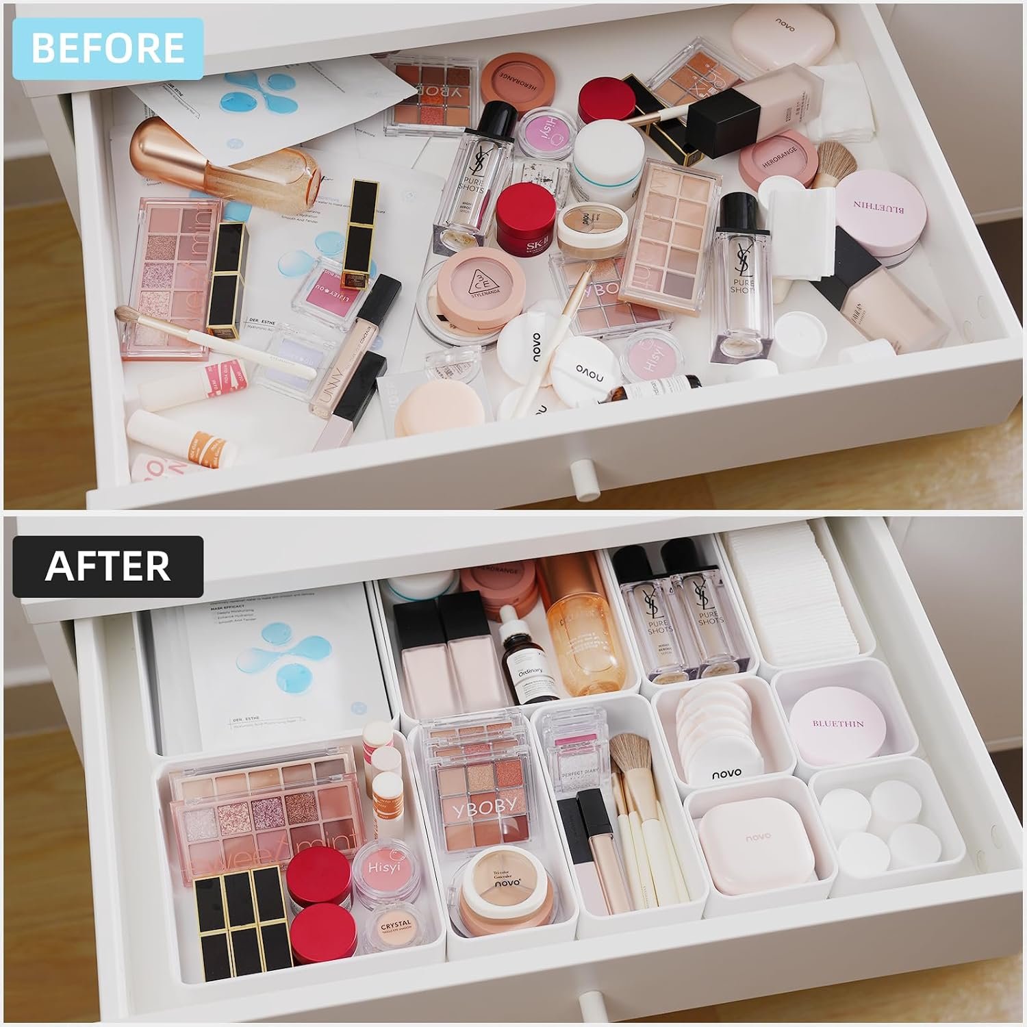 CHANCETSUI 11-Piece Stackable Drawer Organizer Set, Multi-size Desk Drawer Organizer Trays Vanity Storage Bins for Storing Makeup, Stationery, Utensils in Bathroom Dresser, Office and Kitchen - Image 2