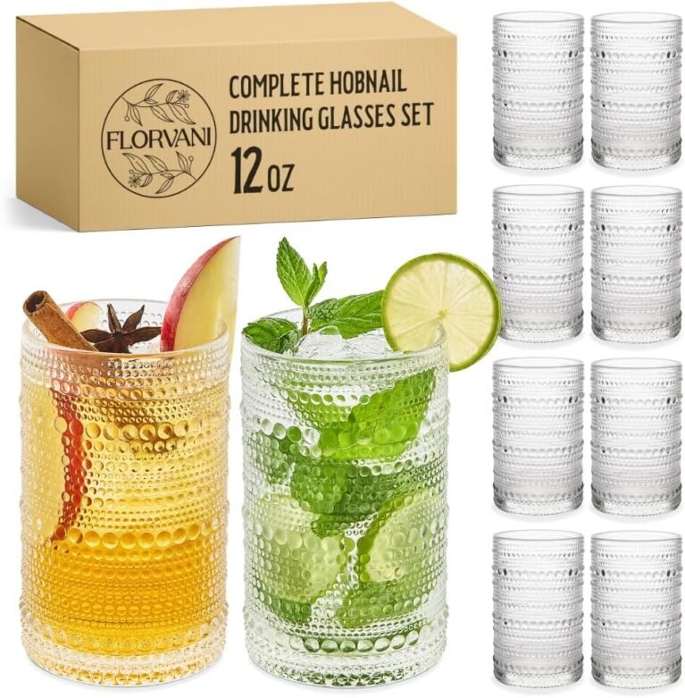 12 Oz Hobnail Drinking Glasses Set of 8 - Clear Multipurpose Glassware Sets, Decorative & Stylish Glasses Drinking Set for Bar, Kitchen, Cocktail Glassware, Garden - Home, Dining, & Kitchen