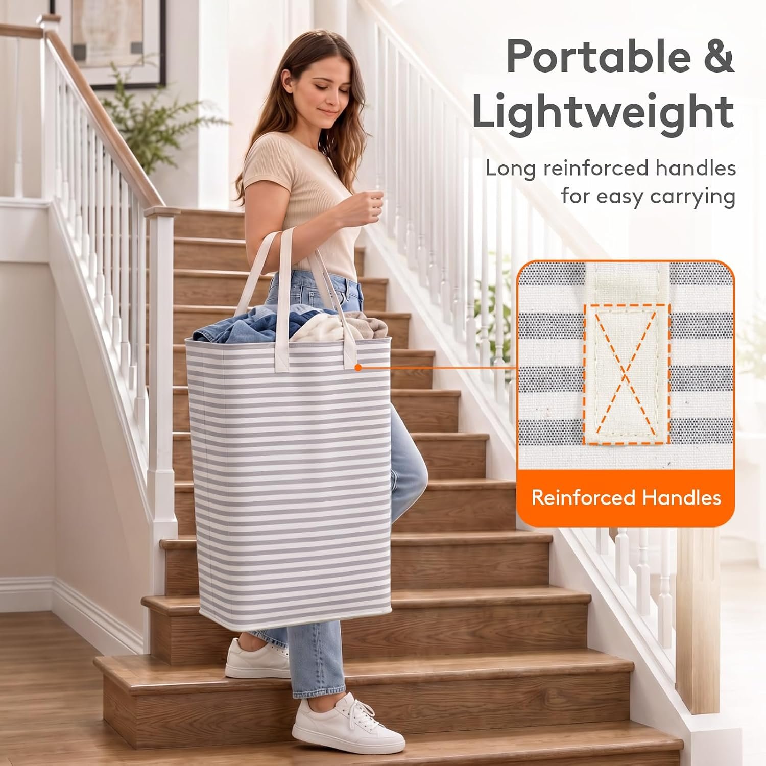 Lifewit 80L Large Laundry Baskets, 2 Pack, Reinforced Handles, Grey - Image 6