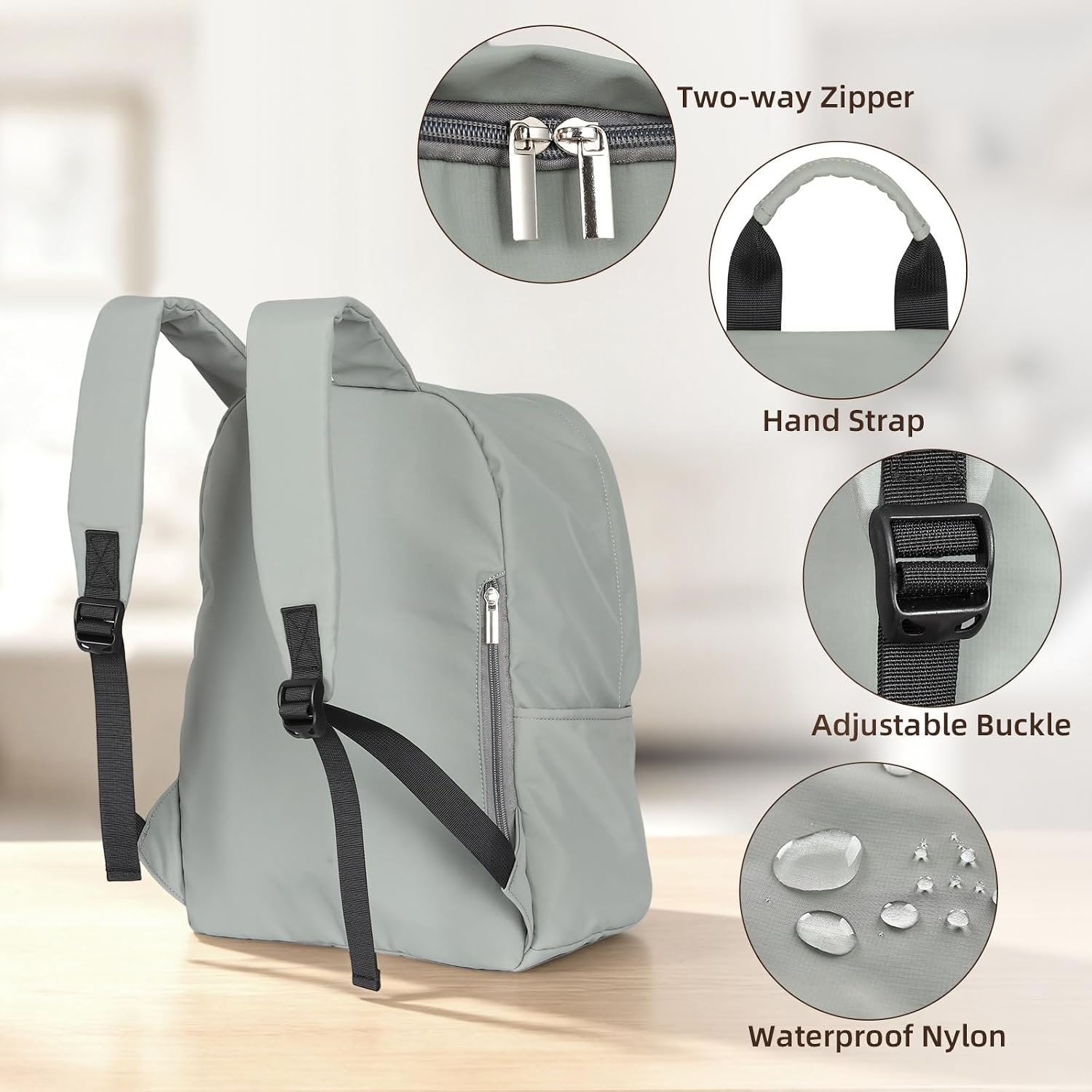 Zicac Canvas Backpack, Classic Basic Daypack, Lightweight Casual Travel Daypack Satchel Backpack (Gray-Green) - Image 3