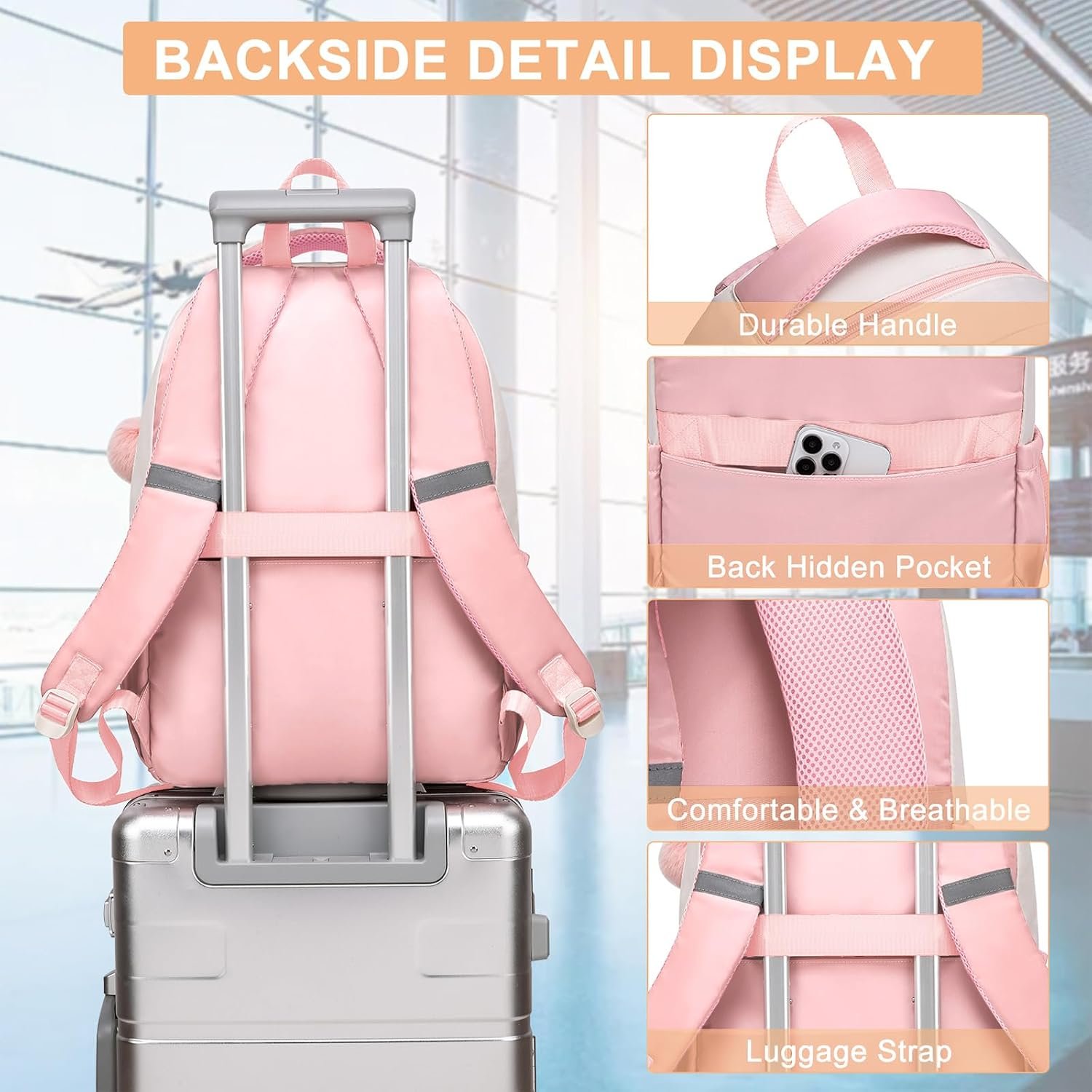 School Backpack for Teen Girls & College Students, 15.6 Inch Cute Anti-Theft Bookbag with Large Ergonomic Design, Middle High School Daypack Travel Backpack, Pink - Image 6