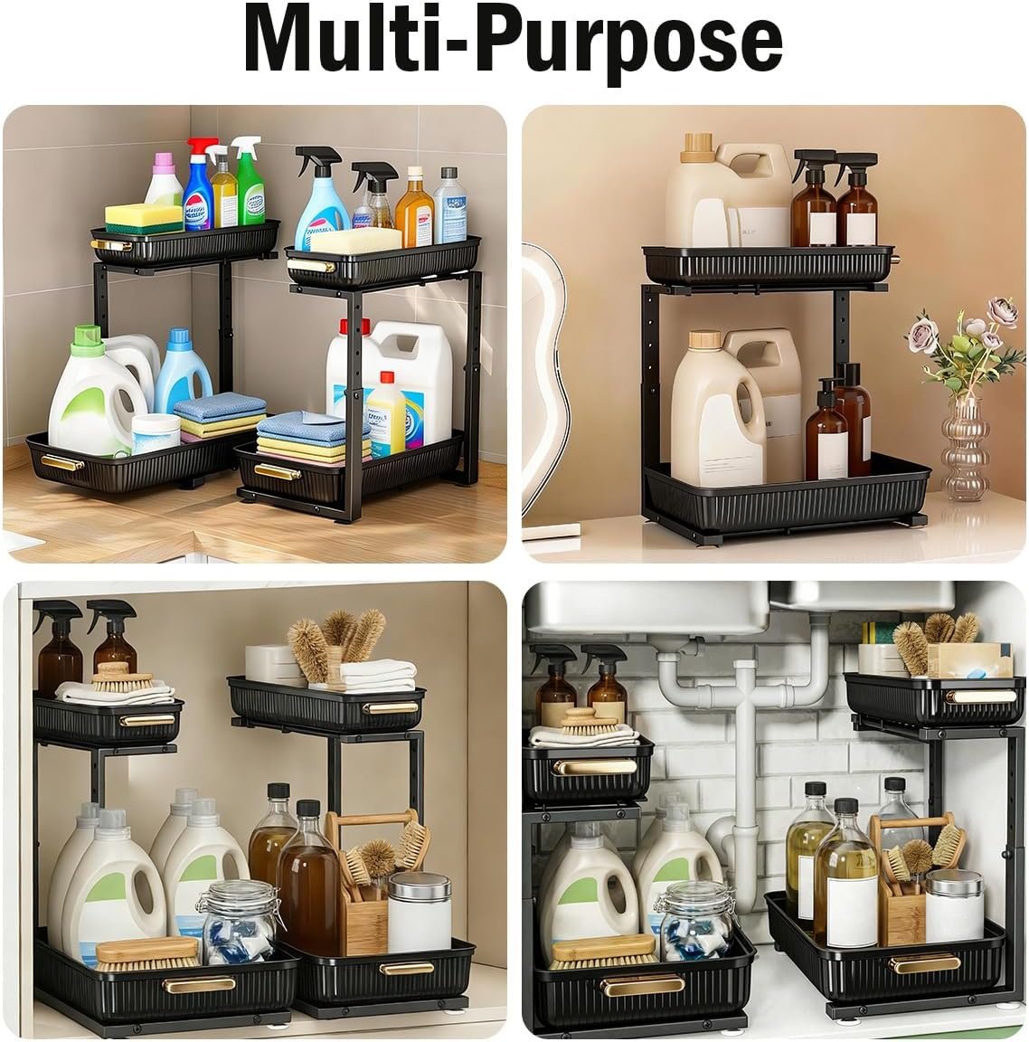ARSTPEOE Under Sink Organizer - 2 Pack Multi-Purpose Pull-Out Storage Shelf - Image 3