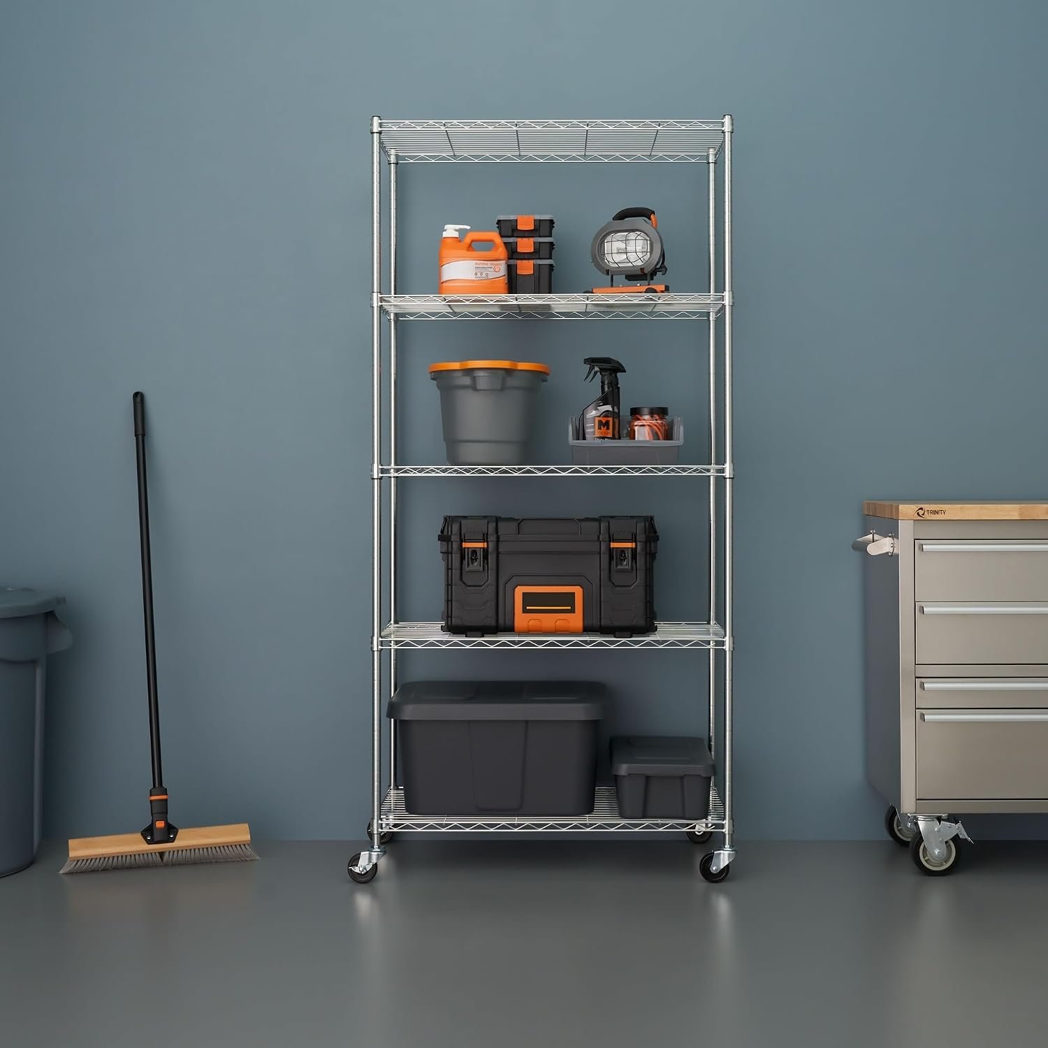 5-Tier Adjustable Wire Shelving with Wheels, Wire Shelf Rack for Kitchen Organization, Garage Storage, 400 to 2000 Pound Capacity, NSF Certified, 36” x 18” x 72”, EcoStorage Chrome - Image 2