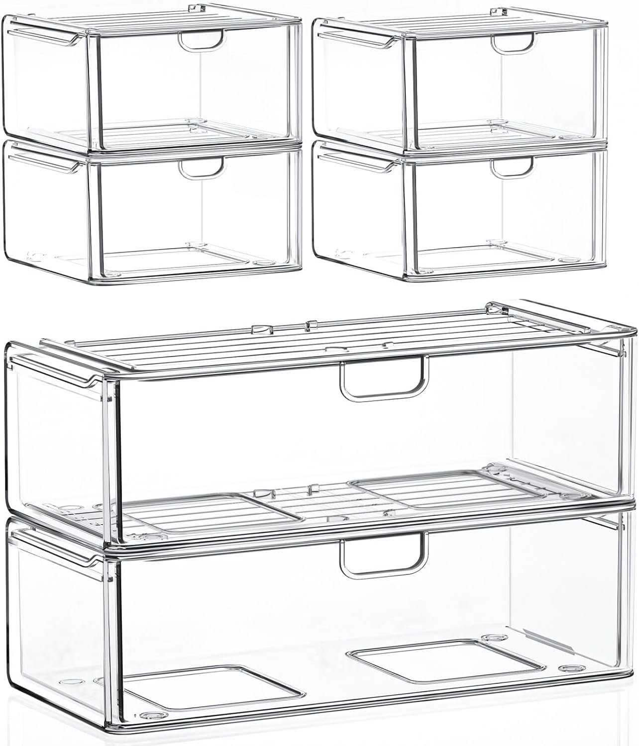 caktraie 6-Pack Acrylic Stackable Storage Drawers for Vanity, Desk, Bath
