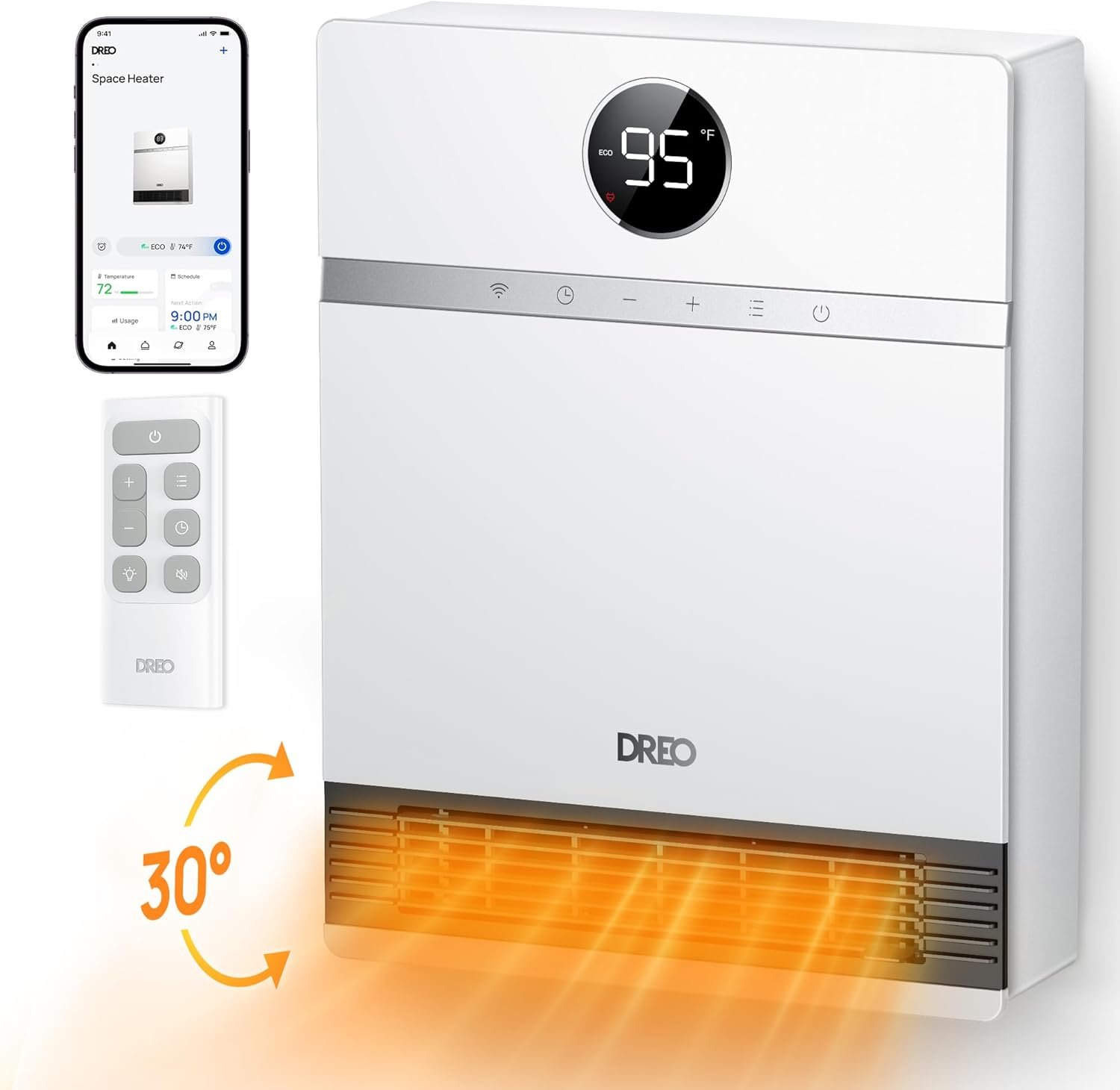 DREO Smart Electric Wall Heater for Indoor Use, Works with Alexa,Large Room