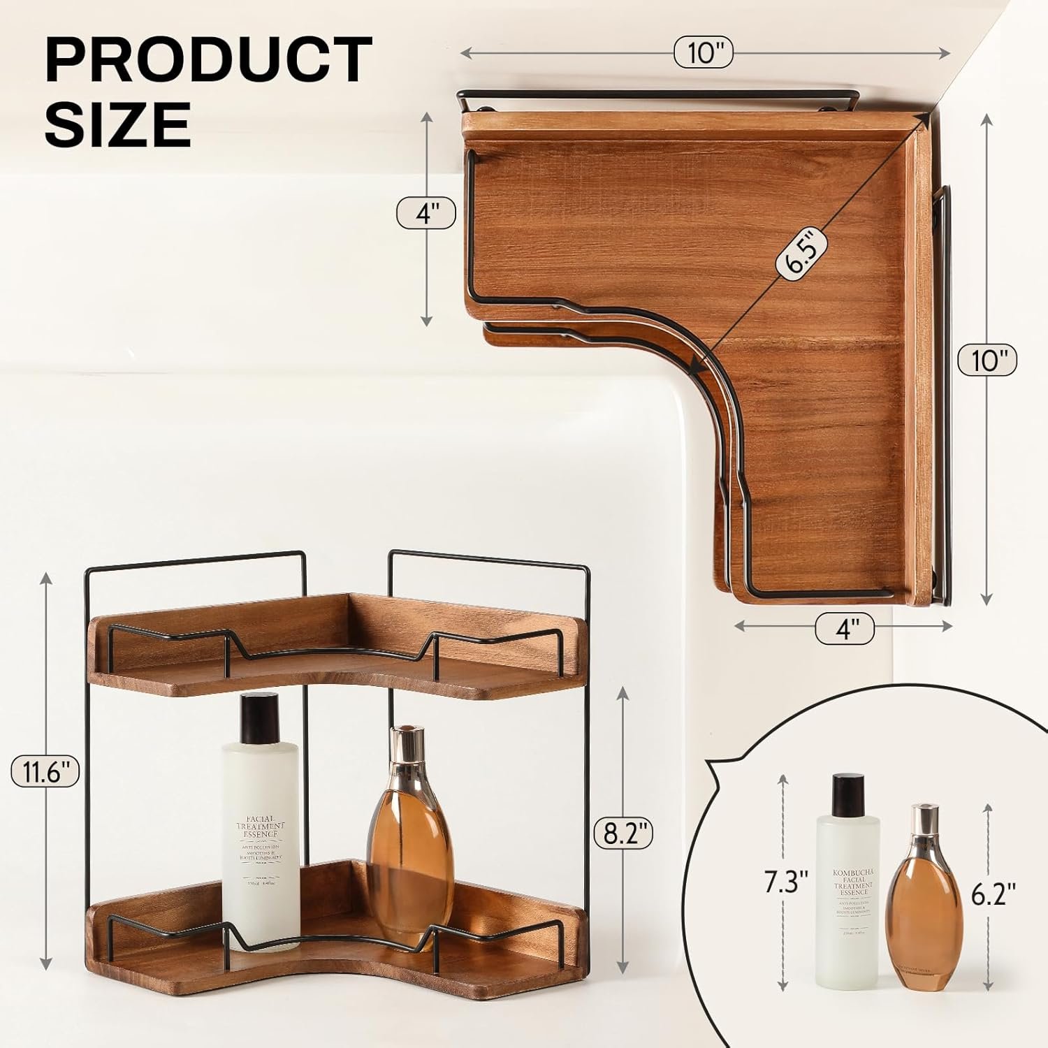 2-Tier Bathroom Counter Organizer, Wooden Corner Shelf for Vanity Countertop Skincare & Makeup, Storage and Organization for Kitchen - Image 2