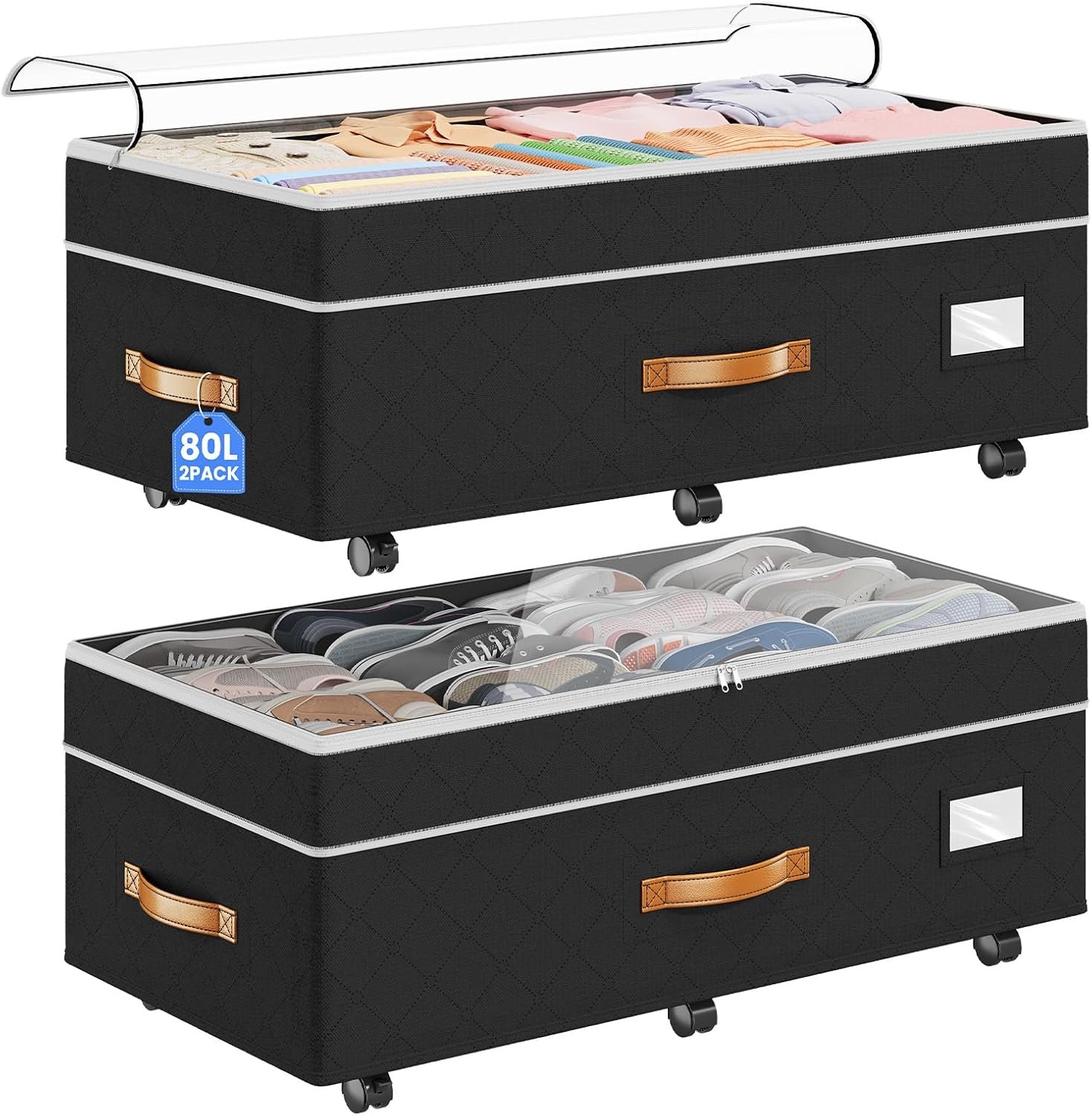 Budding Joy 80L 2 Pack Adjustable Under Bed Storage with Wheels