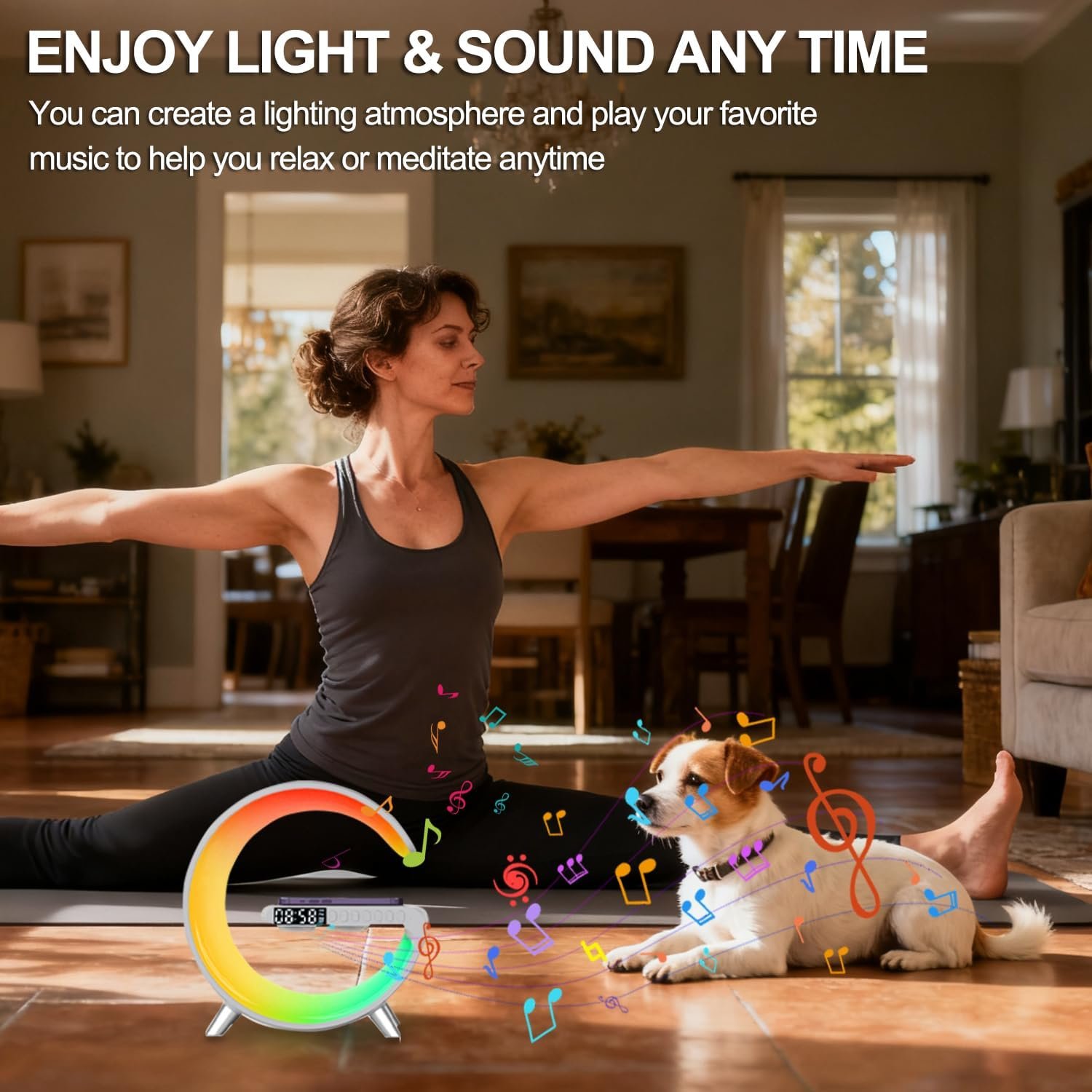 Smart LED Table Lamp, 4-in-1 Wireless Charger, Night Light, Alarm Clock, Bluetooth Speaker with App Control, Bedside Lamp with Charging Station for Bedroom, Office, Home Decor, Teen Girls Boys Gifts - Image 2