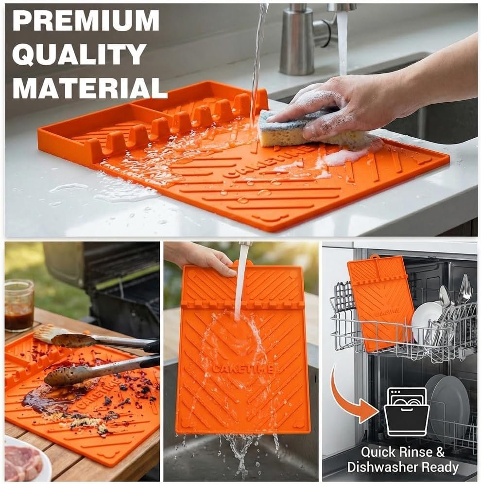 CAKETIME Silicone Grill Mats for Blackstone Griddle Accessories Baking Cooking Kitchen BBQ Must Haves Countertop Weber Traeger Stove Outdoor Camping Lawn Orange Father Dad Chef Men Gifts - Image 6