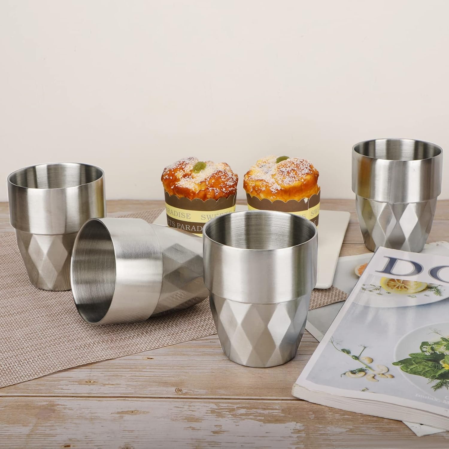 Beasea Stainless Steel Cup, 10 oz Set of 4 Stackable Stainless Steel Insulated Cups, Small Metal Cup Double Wall Tumbler Vacuum Metal Drinking Glasses for Home Restaurant Outdoors Camping Party - Image 7