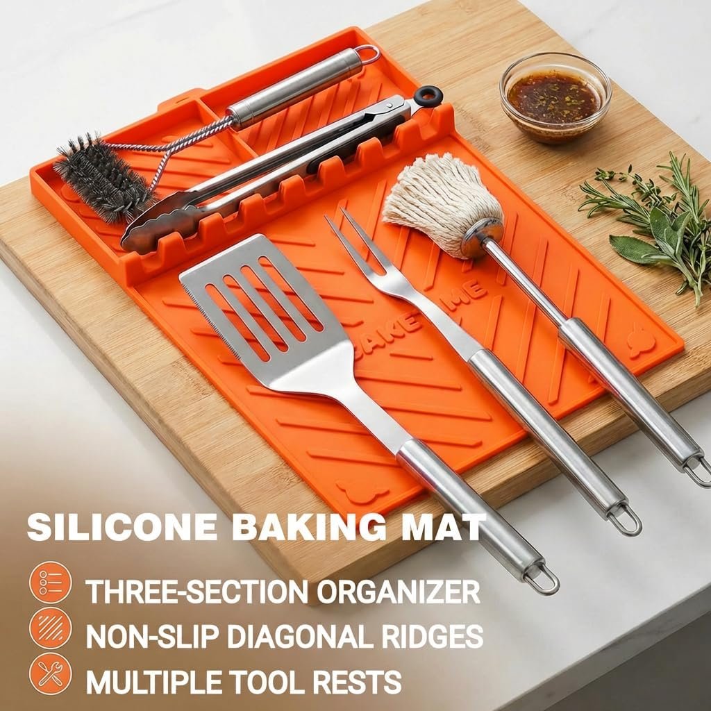 CAKETIME Silicone Grill Mats for Blackstone Griddle Accessories Baking Cooking Kitchen BBQ Must Haves Countertop Weber Traeger Stove Outdoor Camping Lawn Orange Father Dad Chef Men Gifts - Image 5
