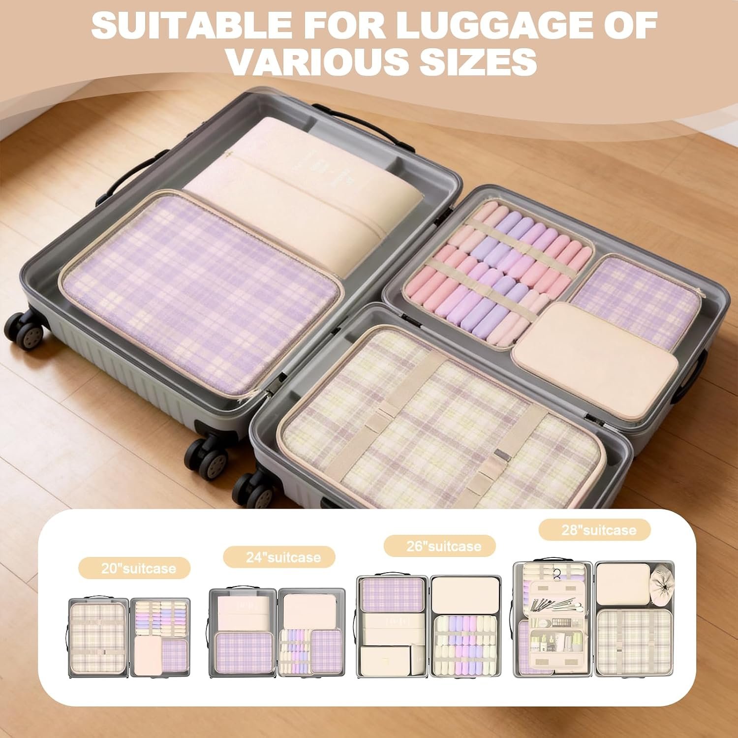 8 Set Packing Cubes for Travel, Suitcase Organizer Bags for Luggage (Cream) - Image 4