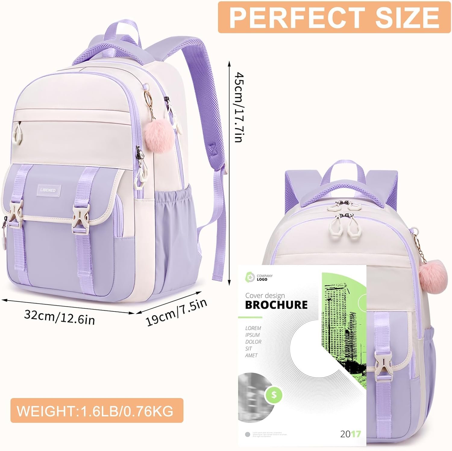 School Backpack for Teen Girls College Students, 15.6 Inch Cute Anti-Theft Bookbag for Middle High School, Large Ergonomic Shoulder Straps Daypack Travel Backpack, Pastel Lilac - Image 4