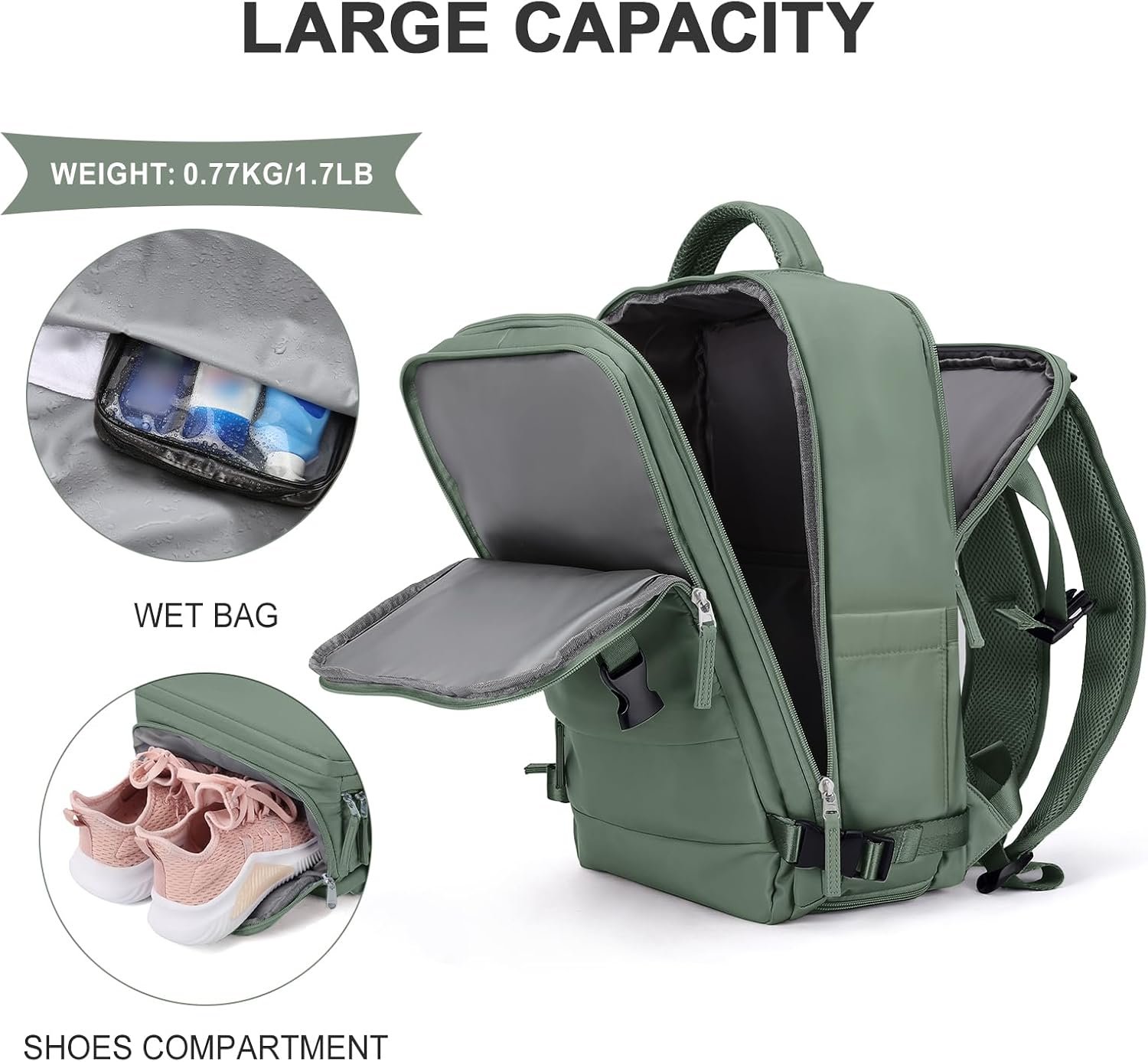 coowoz Travel Backpack For Women Men,Carry On Backpack,Hiking Backpack Waterproof Outdoor Sports Rucksack Casual Daypack Travel Essentials(Olive Green) - Image 5