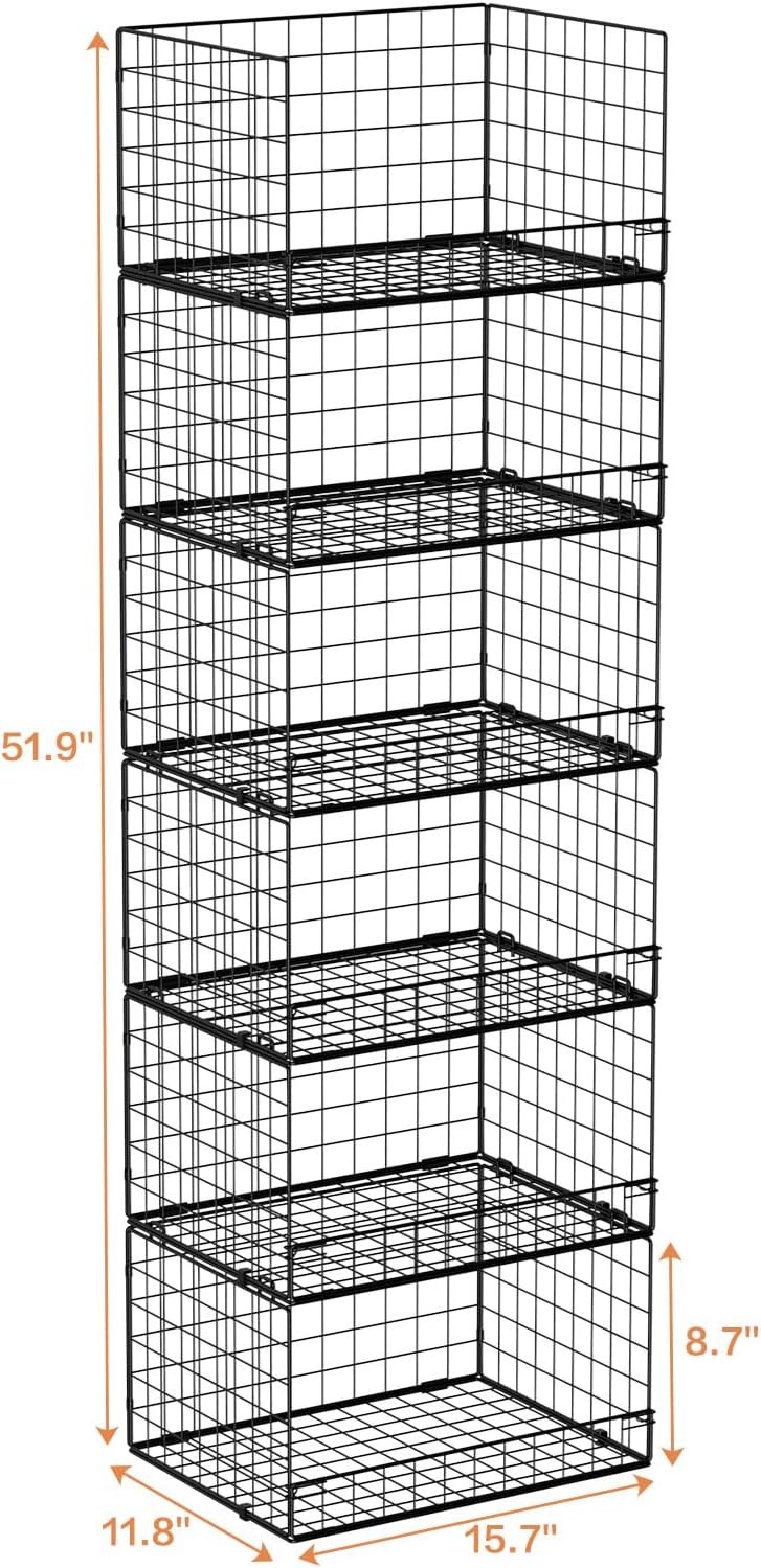 Yociyoga 6-Tier Stackable Closet Organizers and Storage Shelves, Closet Shelf Organizer Basket Bins, Foldable Sweater Storage for Clothes Organizer System, Black(Patent No. 30022416) - Image 3