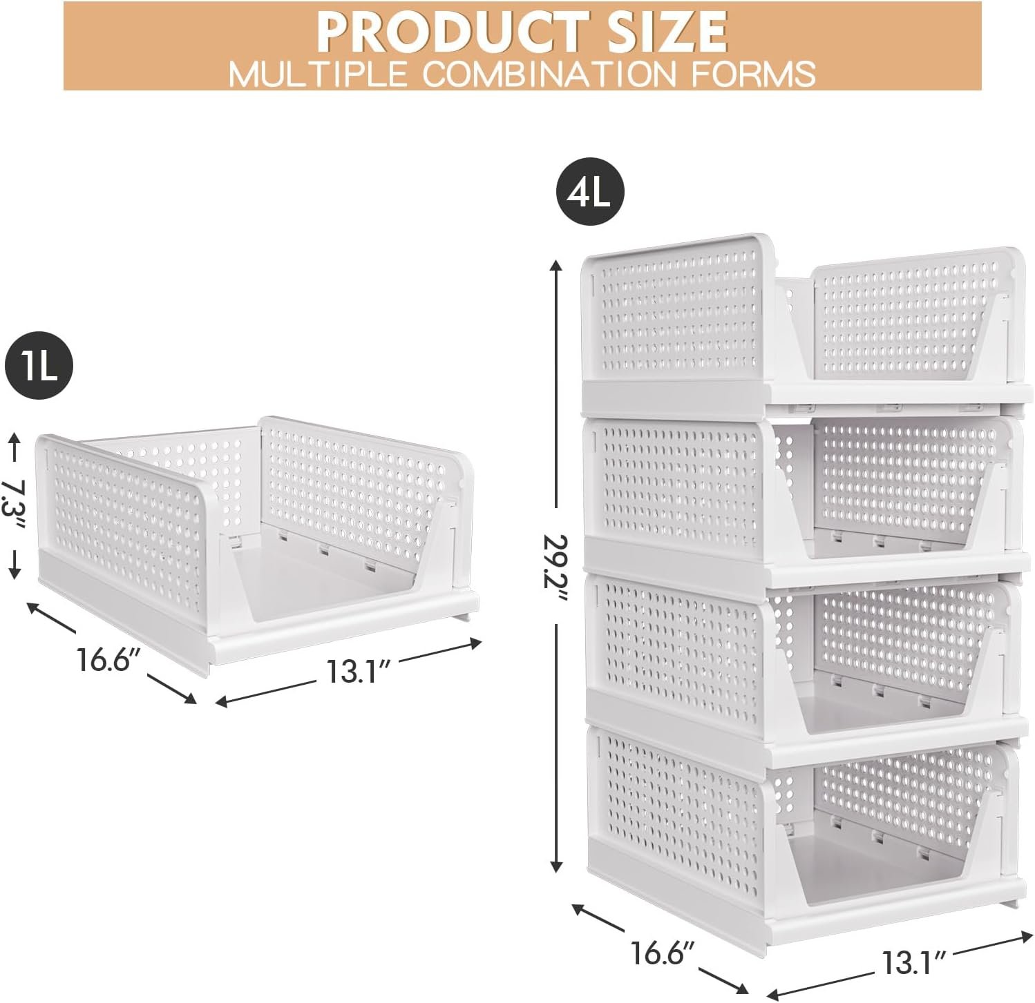 caktraie 4 Pack Stackable Closet Storage Basket - Stackable Storage Bins - Image 3