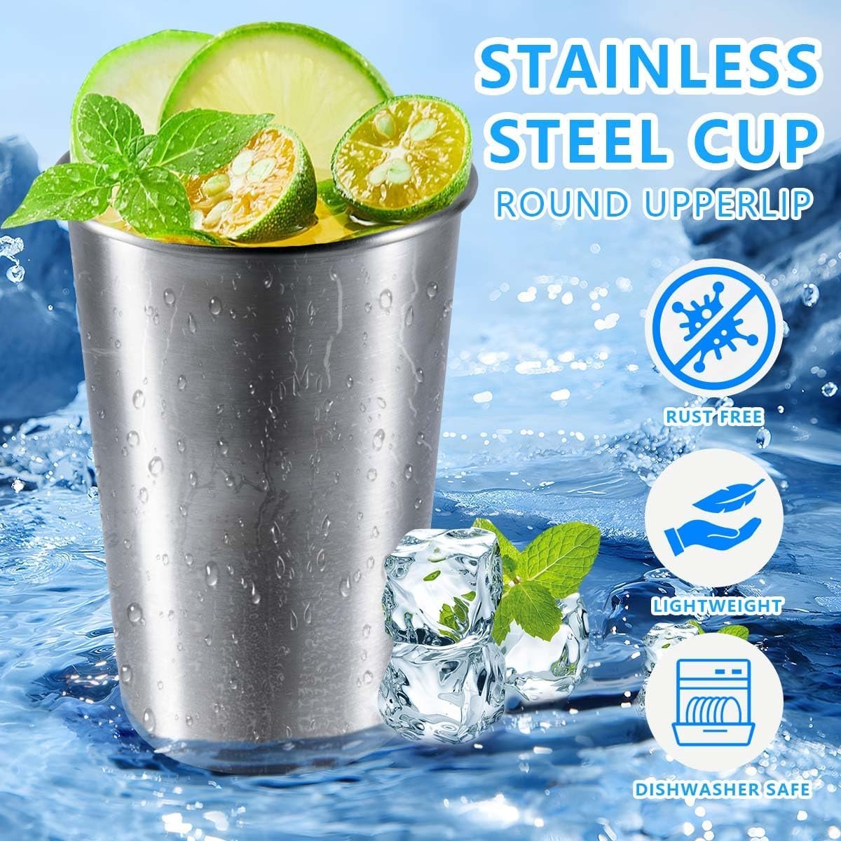 KISEER 5 Pack 16 Ounce Stainless Steel Pint Cups Shatterproof Cup Tumblers Unbreakable Metal Drinking Glasses for Bar, Home, Restaurant - Image 3