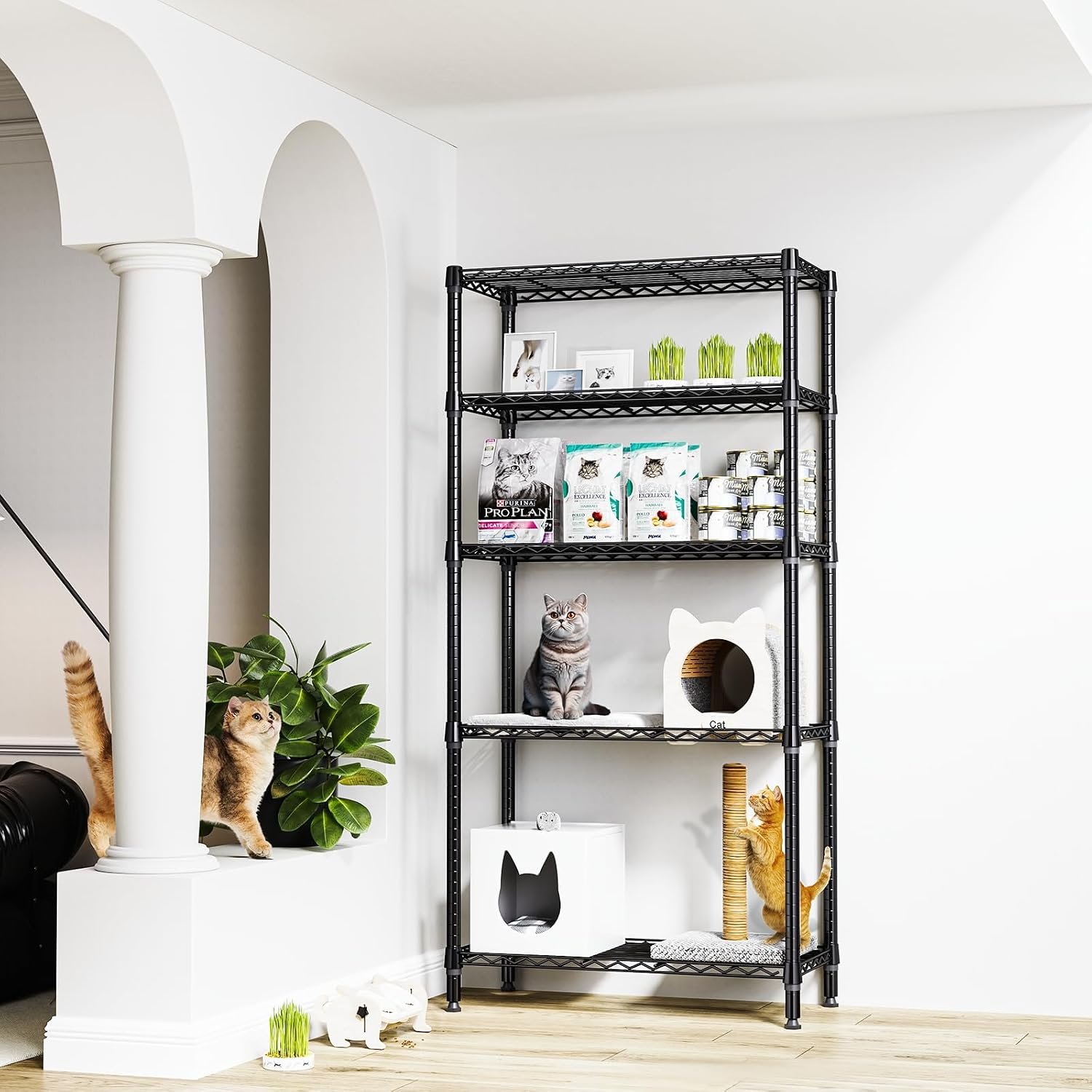 M MZG 1250 lbs 5 Tier Shelf Metal Storage Shelves Shelving Wire Rack Heavy Duty Closet Organizers for Garage Kitchen Bathroom Laundry Black 15.7" D x 33.5" W x 68.5" H - Image 2