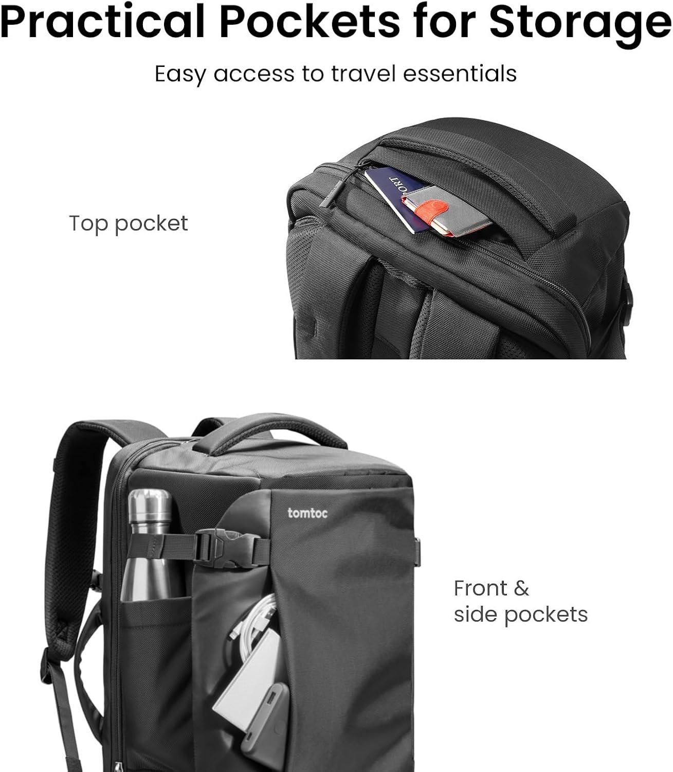 tomtoc Travel Backpack 40L, TSA Carry On Bag Flight Approved, PFAS Free - Image 6