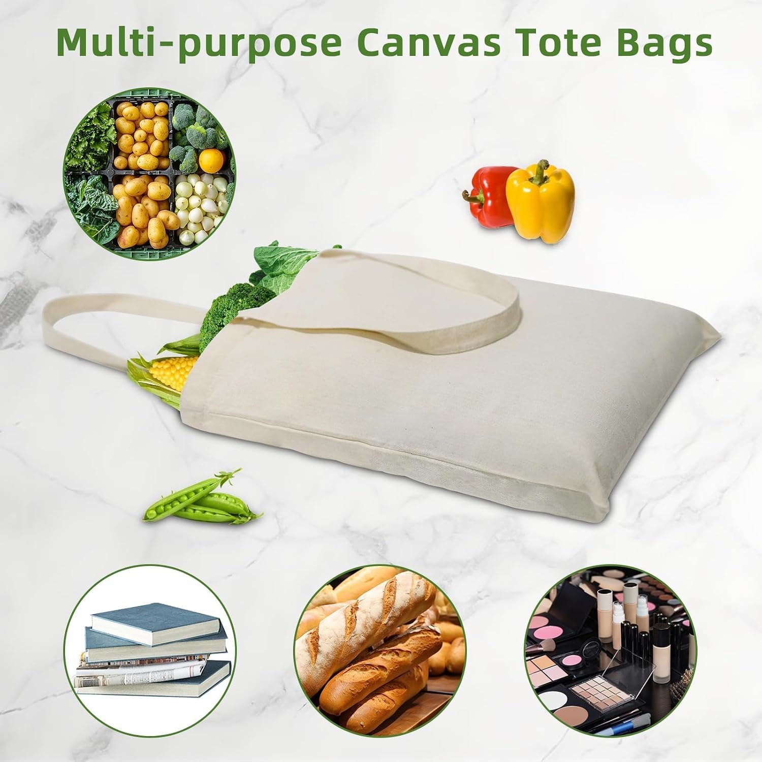 HECTOLIFE 6/12/24/48/ 96 Pack Canvas Tote Bags,Reusable Blank Canvas for Shopping Bags - Image 7