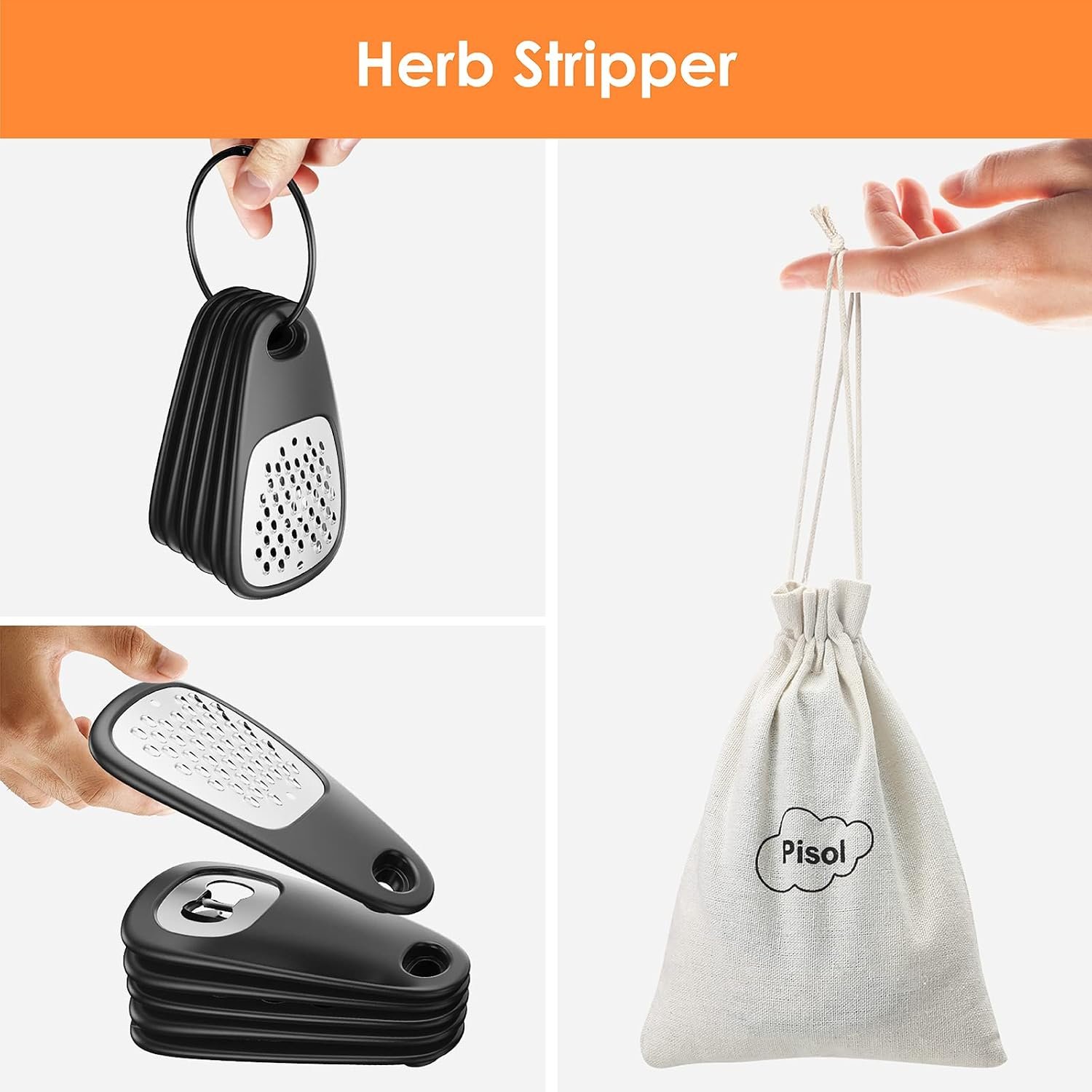 Pisol Kitchen Unique Gadgets Set 6 Pieces, Space Saving, Cheese Grater, Bottle Opener, Fruit Vegetable Peeler, Pizza Cutter, Garlic Ginger Grinder, Herb Stripper Gift Set - Image 8